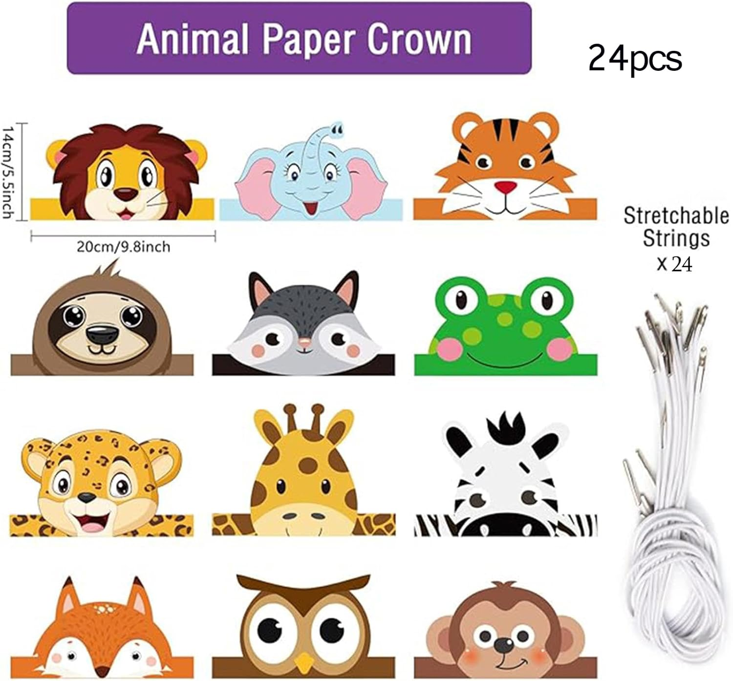 Homiliky 24Pcs Animal Birthday Party Hats and Headbands, Jungle Safari Paper Crown for Kids Decoration, Costume DIY Party for Birthday Christmas Fiesta image number 4