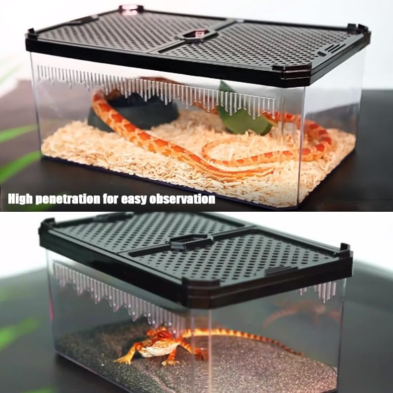 Reptile Acrylic Feeding Box with Sliding Door,19X12.5X9.3Cm Small Reptile Habitat,Lizard Terrarium,Breeding Box for Bearded Dragons, Sliding Cover Keeper for Snakes, Geckos,Reptiles Enclosure (M) image number 5