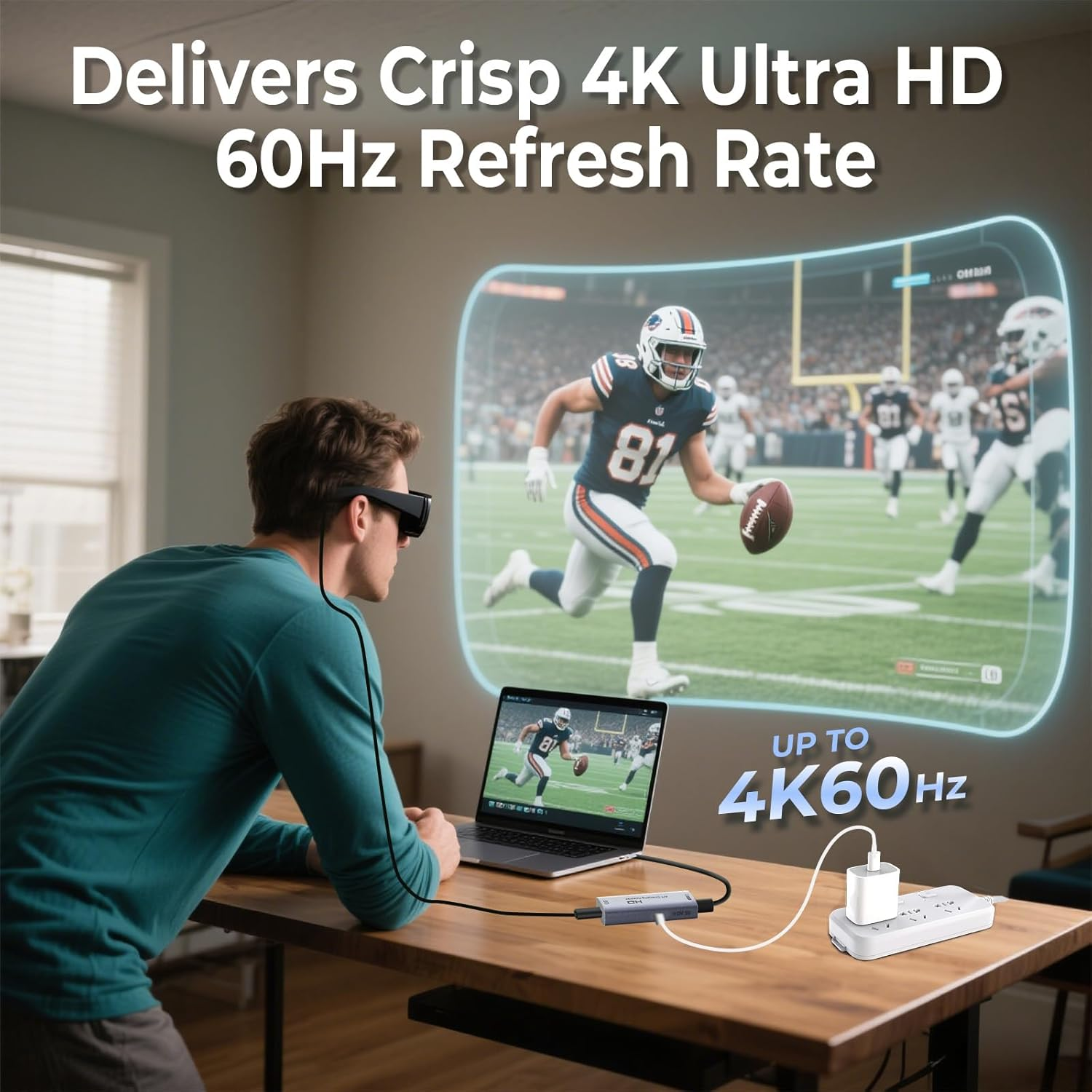 Guermok AR Glasses HDMI to USB-C Display Adapter, 4.9Ft 4K@60Hz Play and Charge XR Converter with DC 5V, for XREAL One/Air 2 Pro/Rayneo/Rokid, Steam, Switch 2/1, PS5/4, Portable Monitors, Silver image number 4