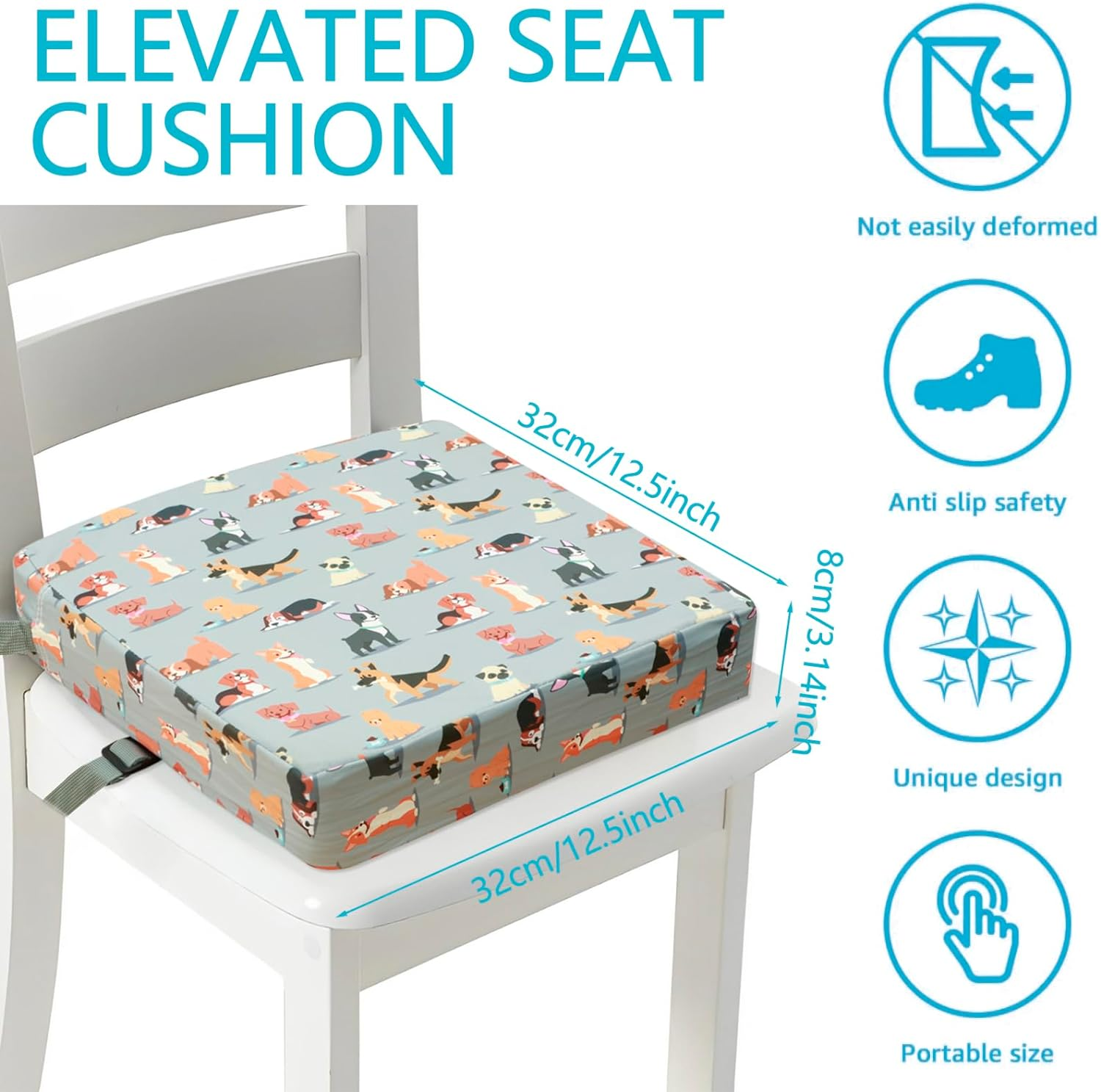 Toddler Booster Seat Dining, Kid Booster Seat for Dining Chair, Chair Booster Seat Pad Cushion with Adjustable Safety Belt and Fastening Strap Non Slip Kids Booster Seat for Dinner Table (Dog) image number 6