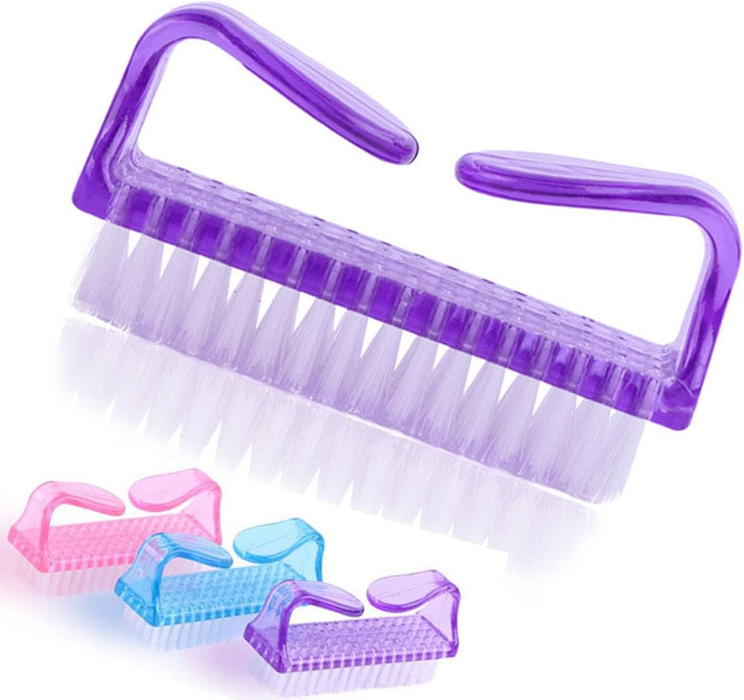 4 Pack Nail Brush with Handle - Toe & Fingernail Scrub Brush for Deep Cleaning, Durable Nail Cleaner Brush for Manicure Pedicure, Non-Slip Grip (Pink,Purple, Blue, Green) image number 1