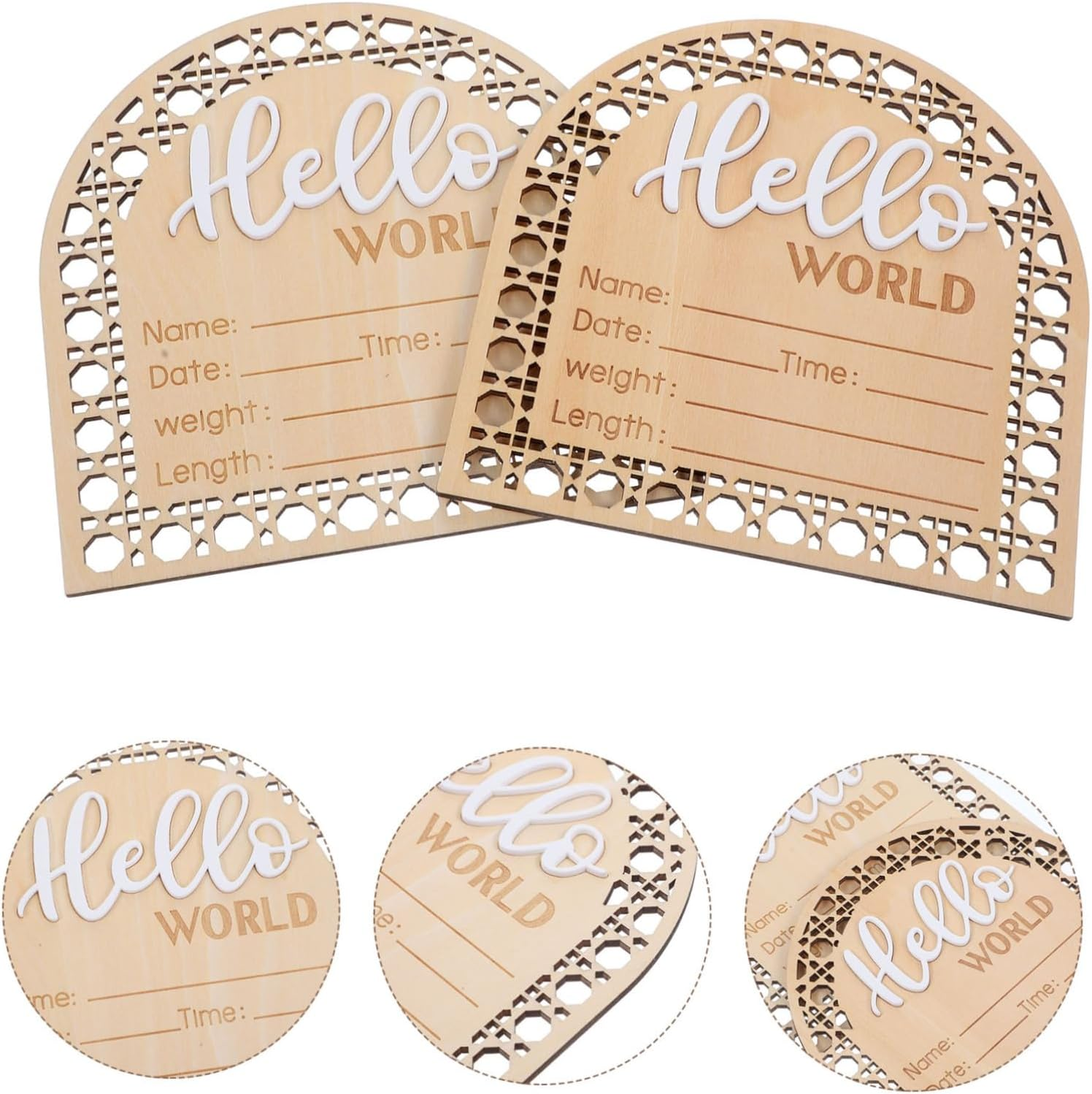 Baby Name Announcement Sign Newborn Birth Name Sign for Hospital Nursery Wooden Infant Announcement Board Set of 2 for Baby Room image number 4