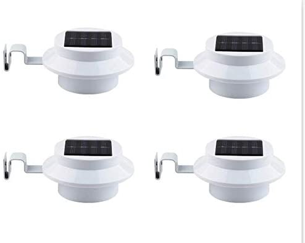 4 Pack White Solar Powered Gutter Lights Outdoor Decorative Waterproof Led Fence Lamp for Lighting Railing, outside Wall, Deck, Garden, Path, Backyard, Sidewalk, Yard, Patio, No Drilling Installation