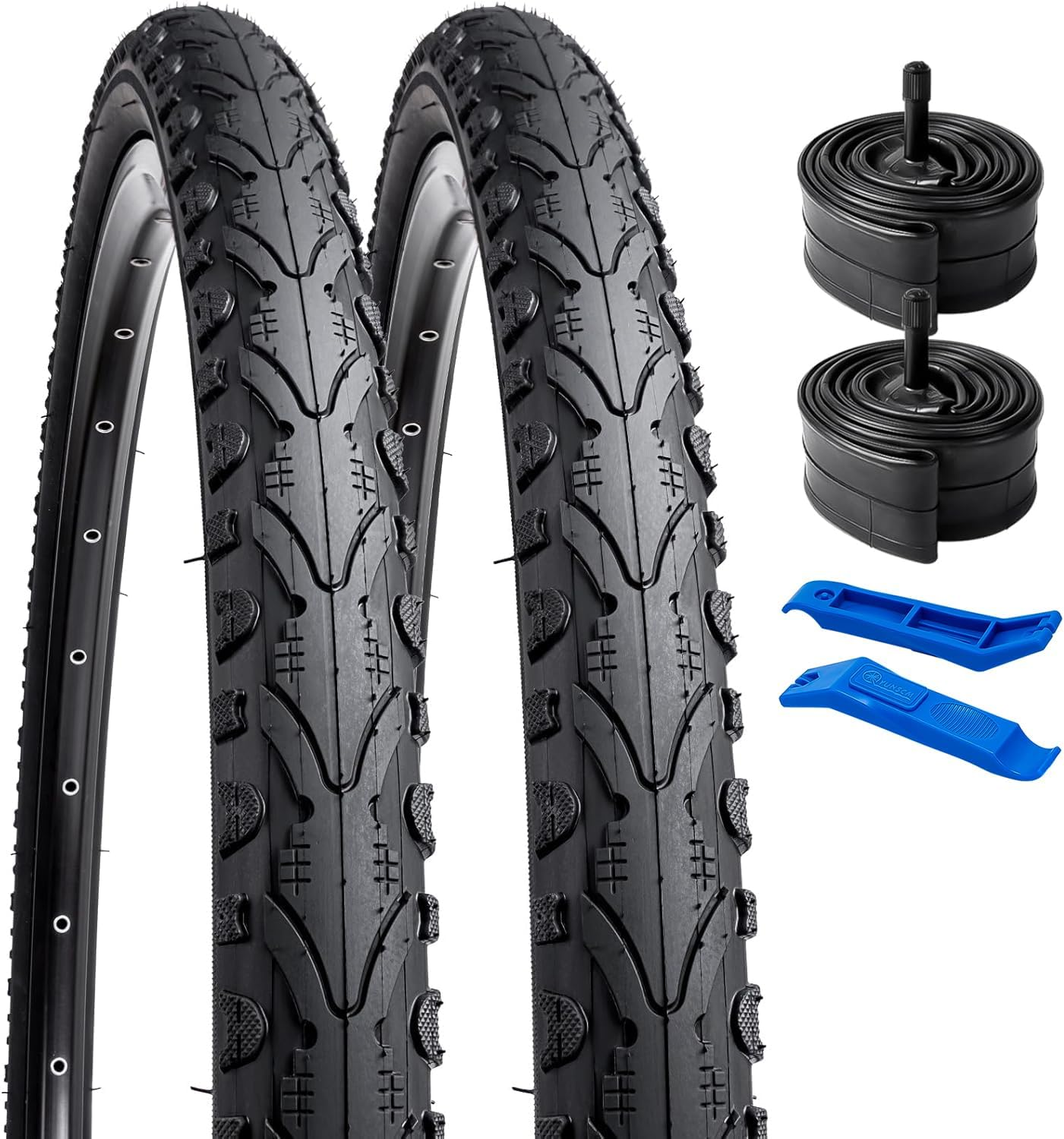 Yunscm 2 Pcs,26X1.75 Bike Tires,26X1.75 47-559 Bike Tyres,26X1.75 Bicycle Tires,26X1.75 Bike Tyre + Bike Inner Tube Schrader Valve 32Mm + Tire Lever,Mountain Bike Tire 26X1.75,Mtb Tire 26X1.75 image number 2