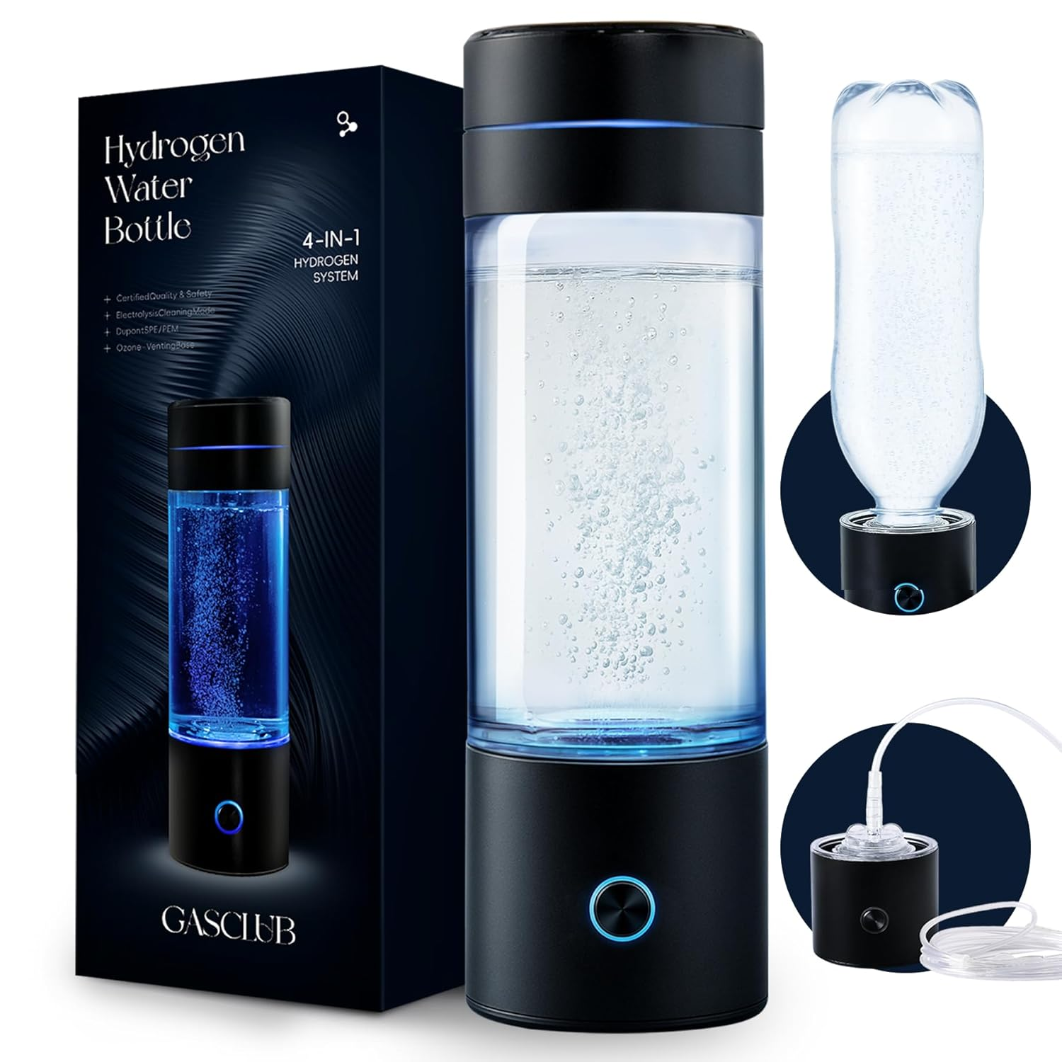 Gasclub Hydrogen Water Bottle Generator, 3000 PPB Portable Hydrogen Water Machine with SPE/PEM Technology, Rechargeable Hydrogen Water Ionizer Machine for Home, Office, Gift image number 4