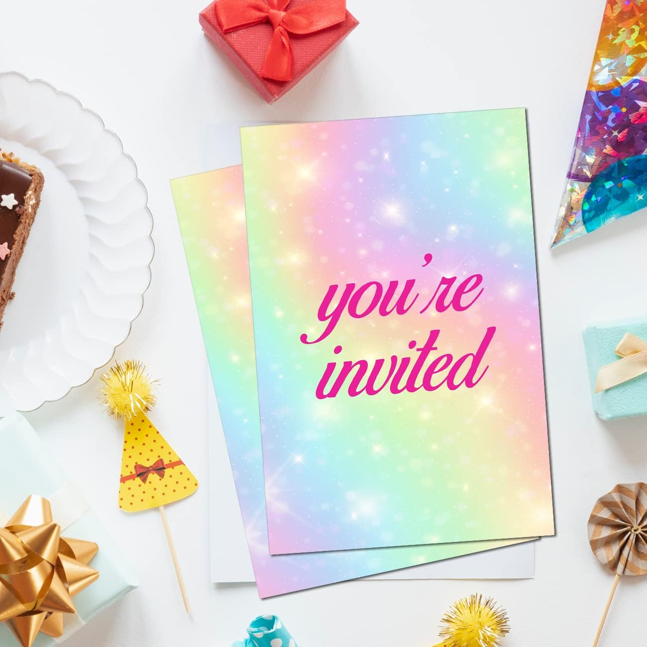 Colorful Rainbow Bunny Birthday Party Invitations with Envelopes Set of 20 Floral Some Bunny Girl Birthday Party Invites image number 4