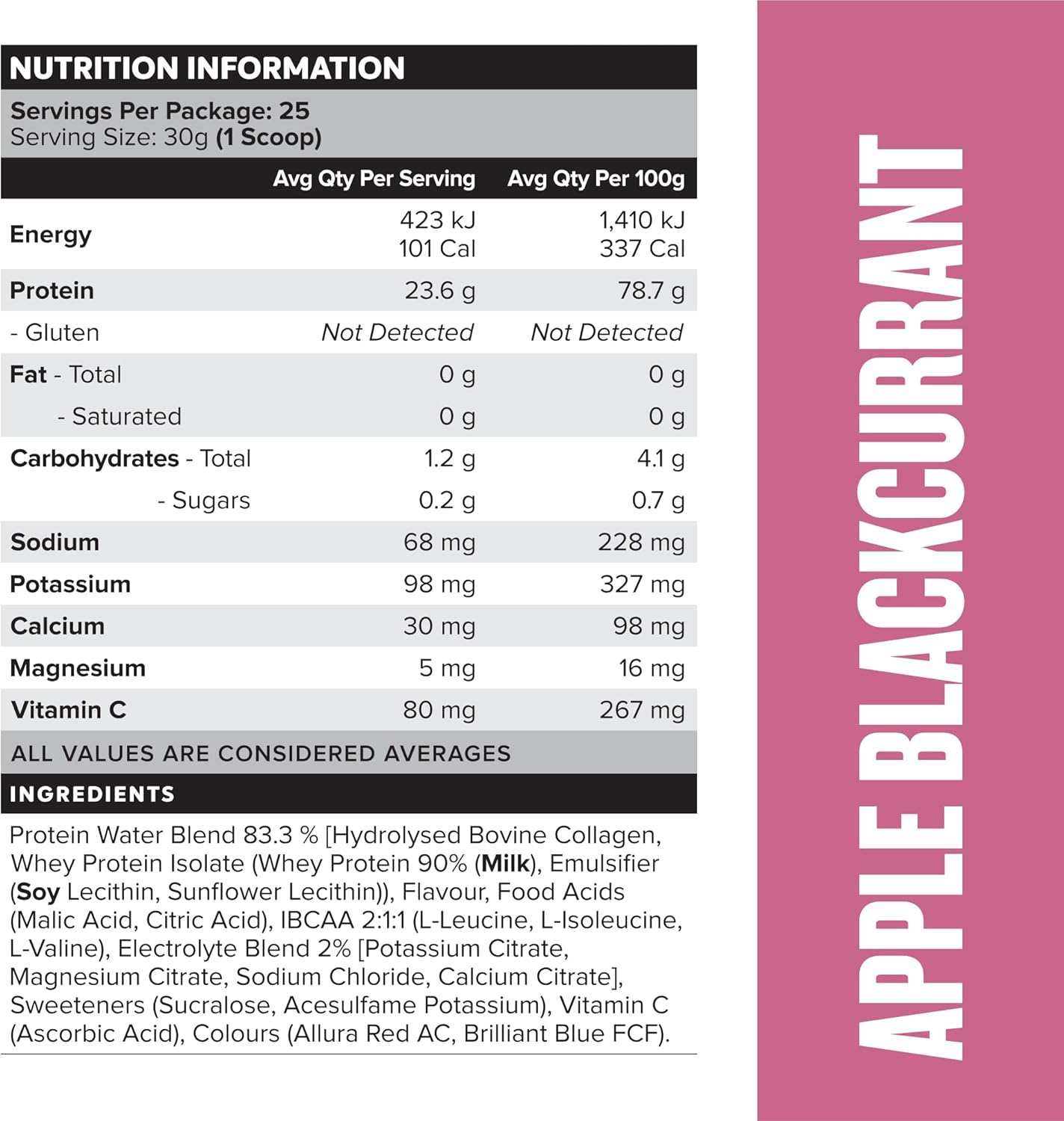 Muscle Nation Apple Blackcurrant Protein Water 750G (25 Serves) image number 2