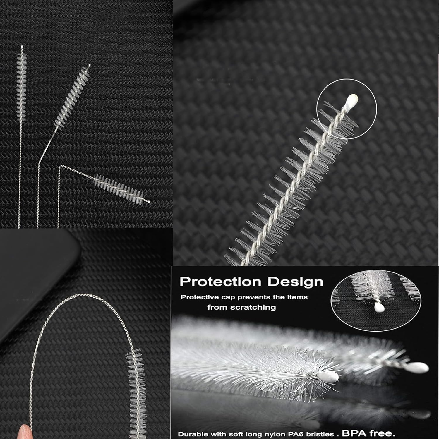 Flexible Nylon Bristle Straw Cleaning Brush Set, with Stainless Steel Handle, for Ultra Long Straw Brushes on Straw Cups, Water Bottles, and Tubes, Drinking Straw Cleaning Brush Set of 6 Pieces