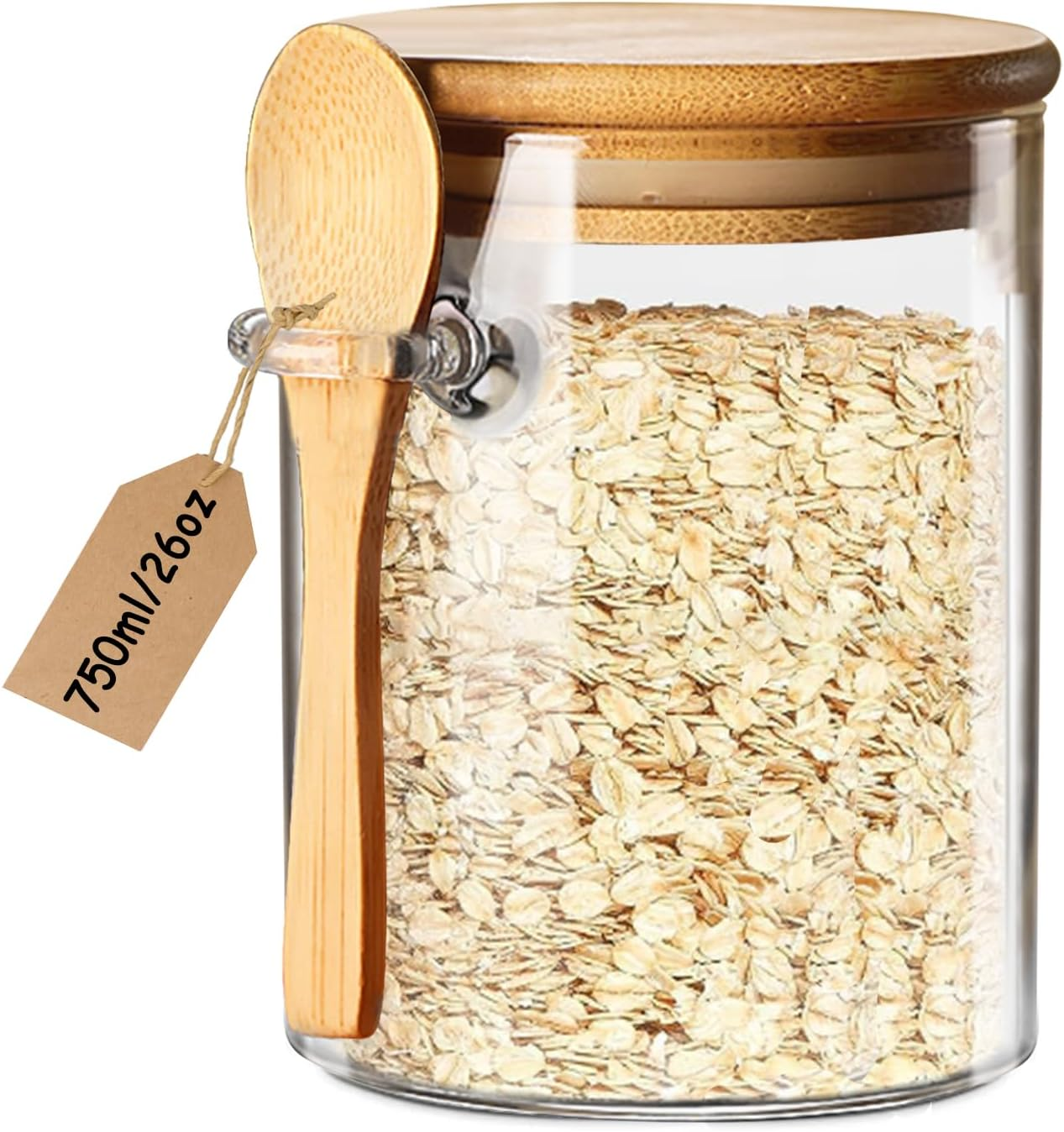 Glass Jars with Airtight Lid and Spoon, Glass Food Storage Jars Containers, Overnight Oats Containers with Lids, Decorative Kitchen Jars for Coffee/Tea/Sugar/Spice, Bath Salt Containers 750ML 1PCS image number 6