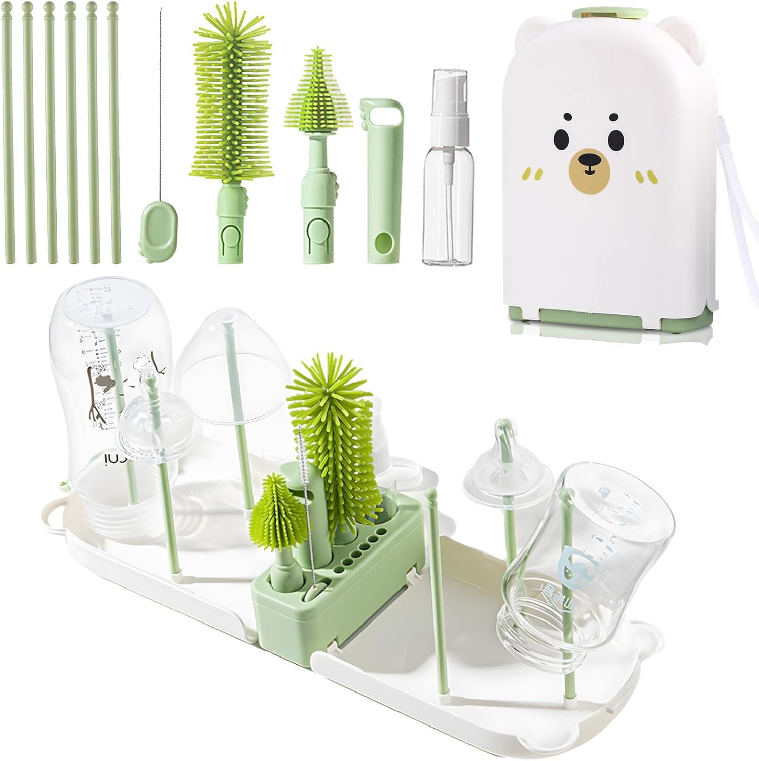 Baby Bottle Brush Set, TOTCOZY Portable Bottle Cleaner Kit with Drying Rack, Bottle Brush, Nipple Brush, Straw Brush, Soap Dispenserr, Baby Travel Essentials image number 3