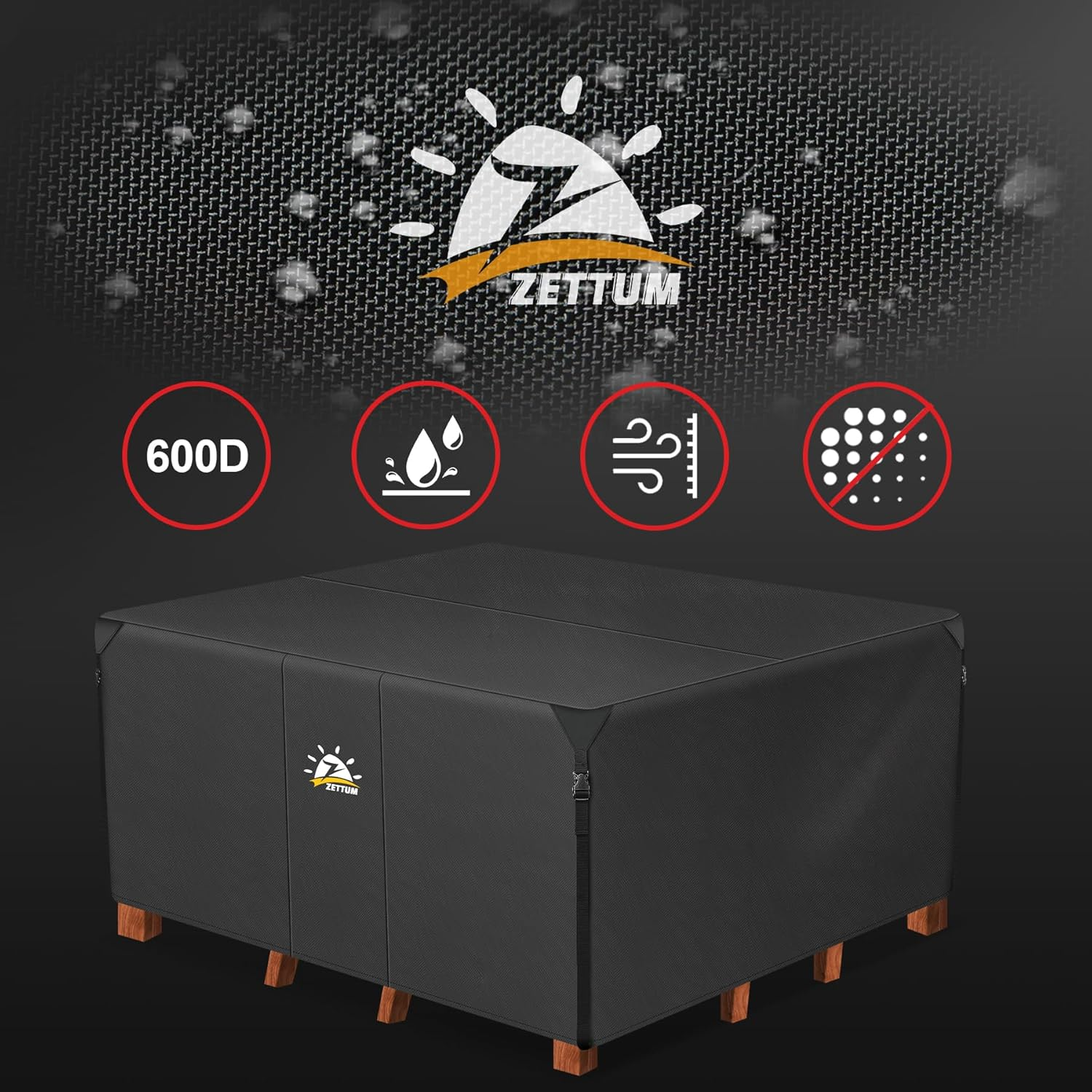 Zettum Patio Furniture Cover Square 221X221X73Cm / 86X86X28Inch - 600D Outdoor Table Cover Waterproof & Heavy Duty, Lawn Furniture Sofa Set Covers for outside Dining Table and Chairs Seating Combo image number 3