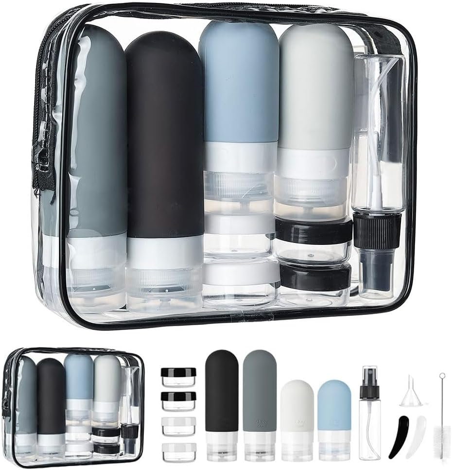 Travel Bottles Set for Toiletries - 17 Pcs Leak Proof Silicone Squeezable Containers for Shampoo, Conditioner, Lotion, Body Wash - Refillable Travel Size Accessories (Transparent Pack) image number 6