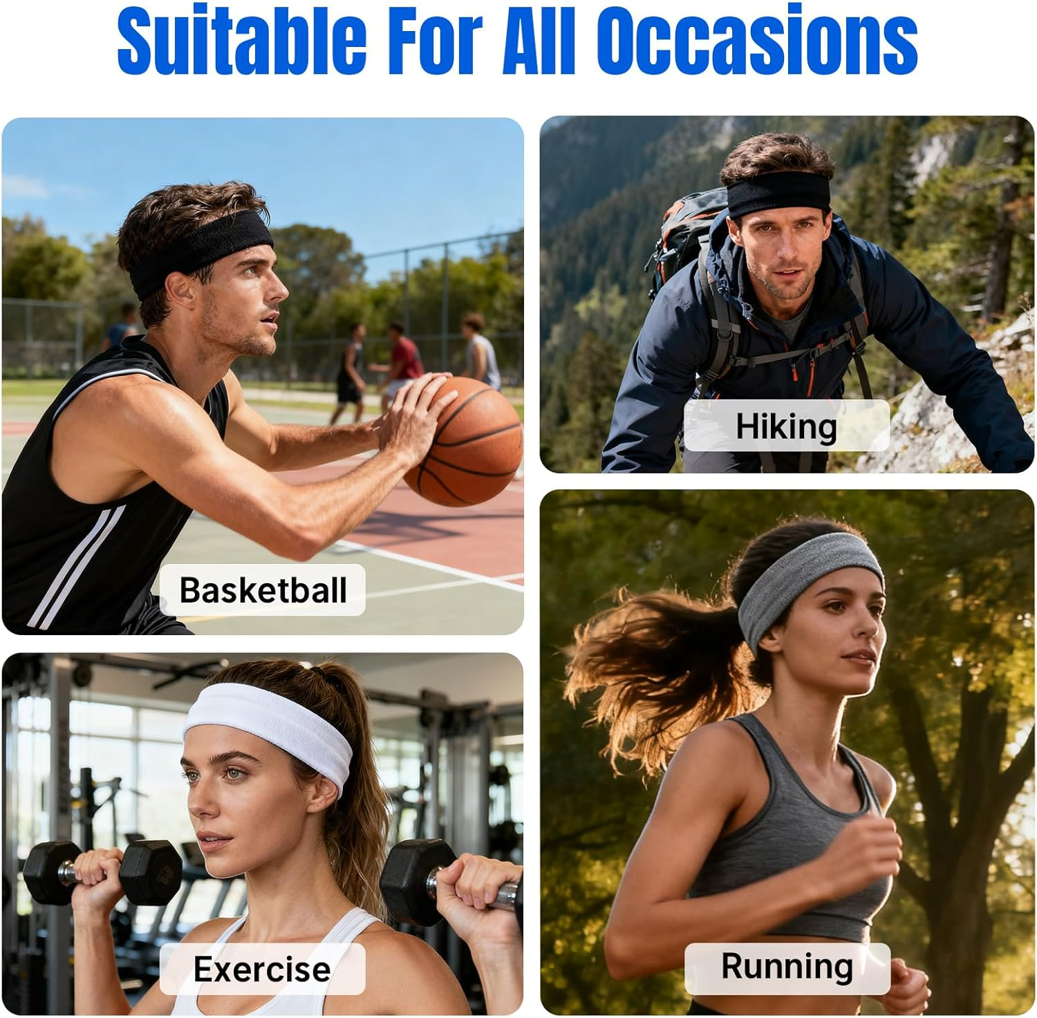 3 Pack Sweat Bands Headbands for Men, Sports Headband Super Comfy Hair Band for Gym Workout Yoga Soccer Boxing Tennis image number 1