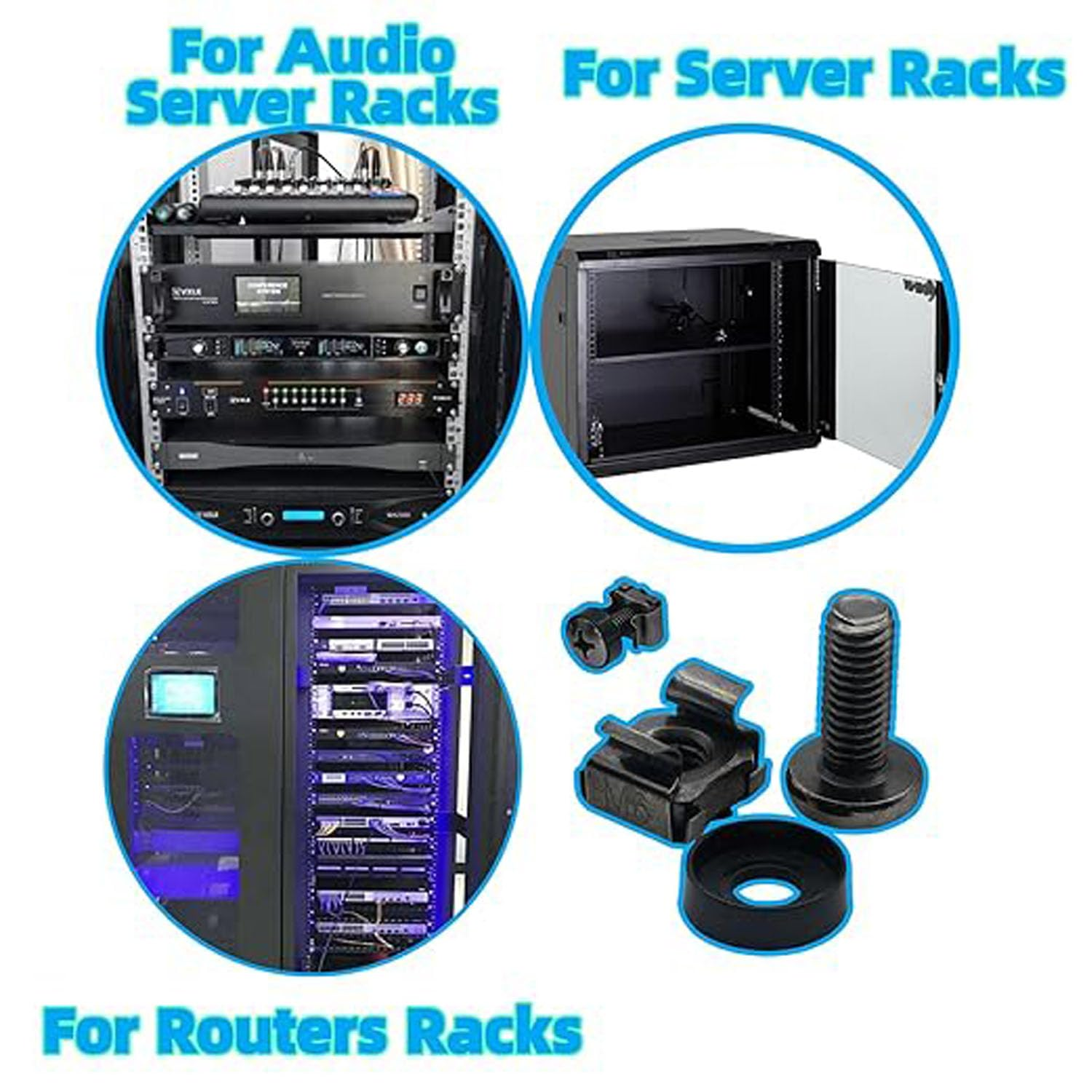 Shengsenfu 100Pcs/200Pcs M5 M6 Cage Nuts Screws and Washers Set - Metric Square Hole Hardware for Server Racks, Cabinets & Shelves, Black Upgraded Box for Routers and Rack Mount Accessories