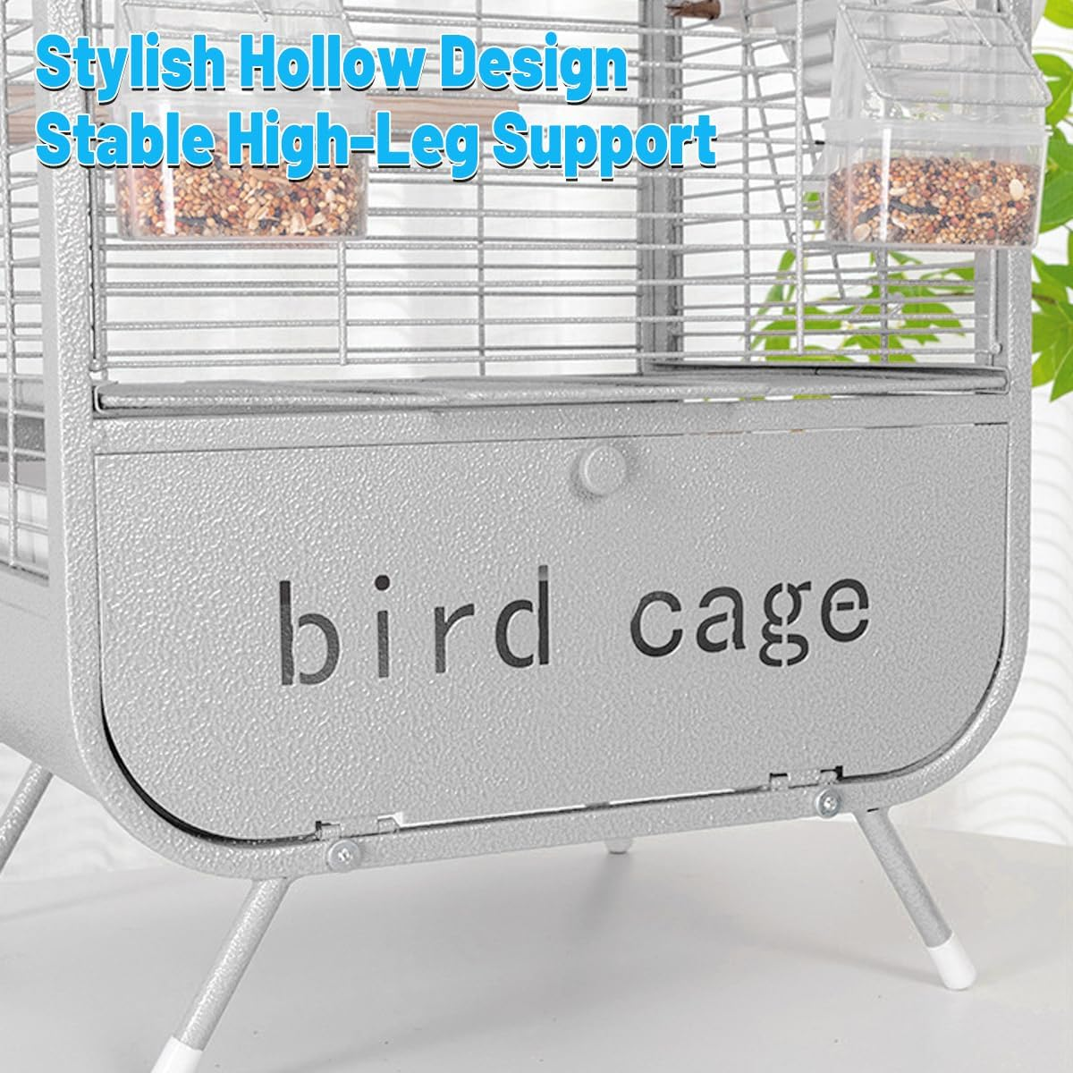 AIMALL Metal Parrot Cage, 13.7&times;11&times;30.3In Durable Spacious Habitat with Feeder & Perch, Ideal for Parrots Cockatiels Budgerigars, Stylish Viewing Home Avian Enclosure - Black image number 2