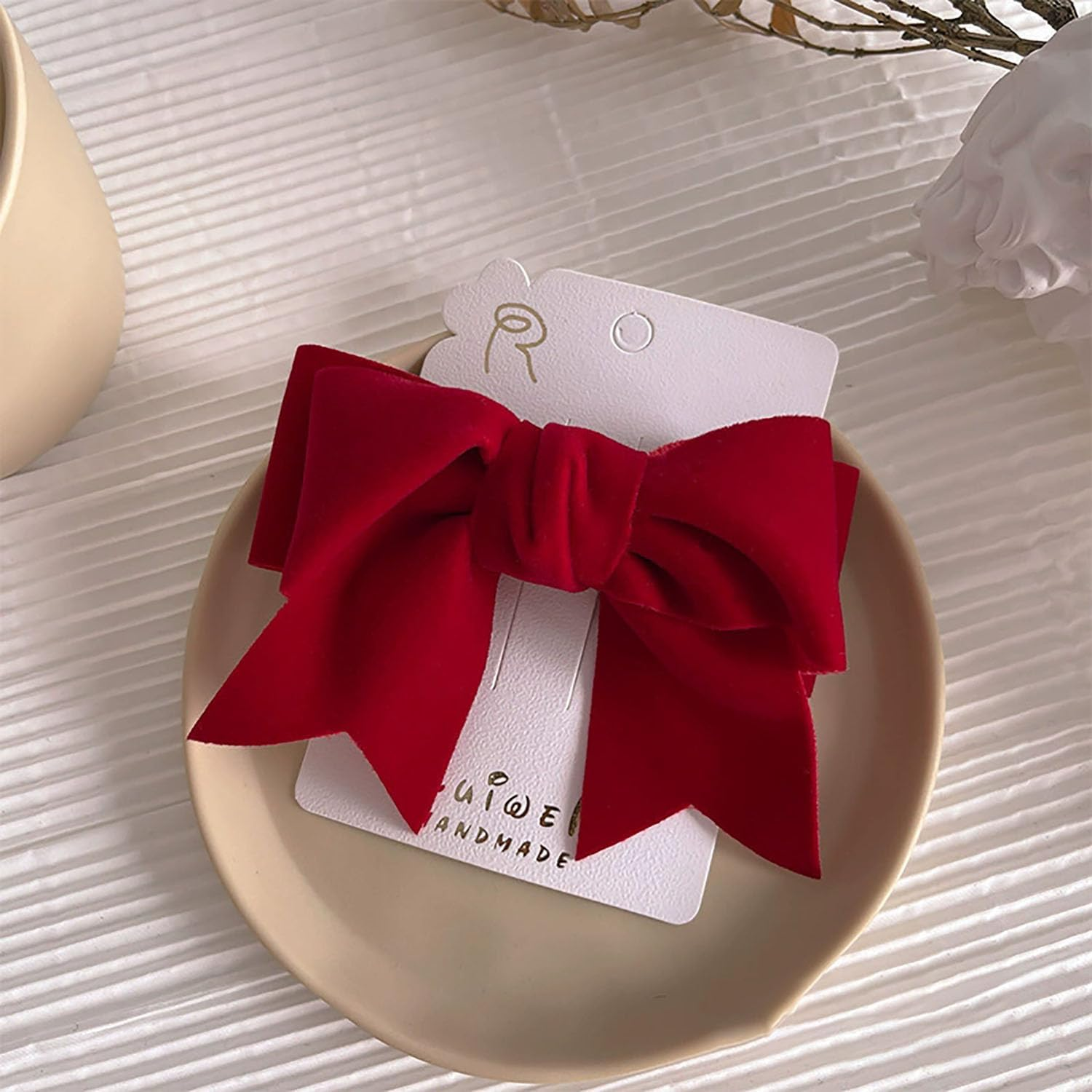 Bow Hair Clips 2PCS, Girls Velvet Hair Clips for Christmas, Red