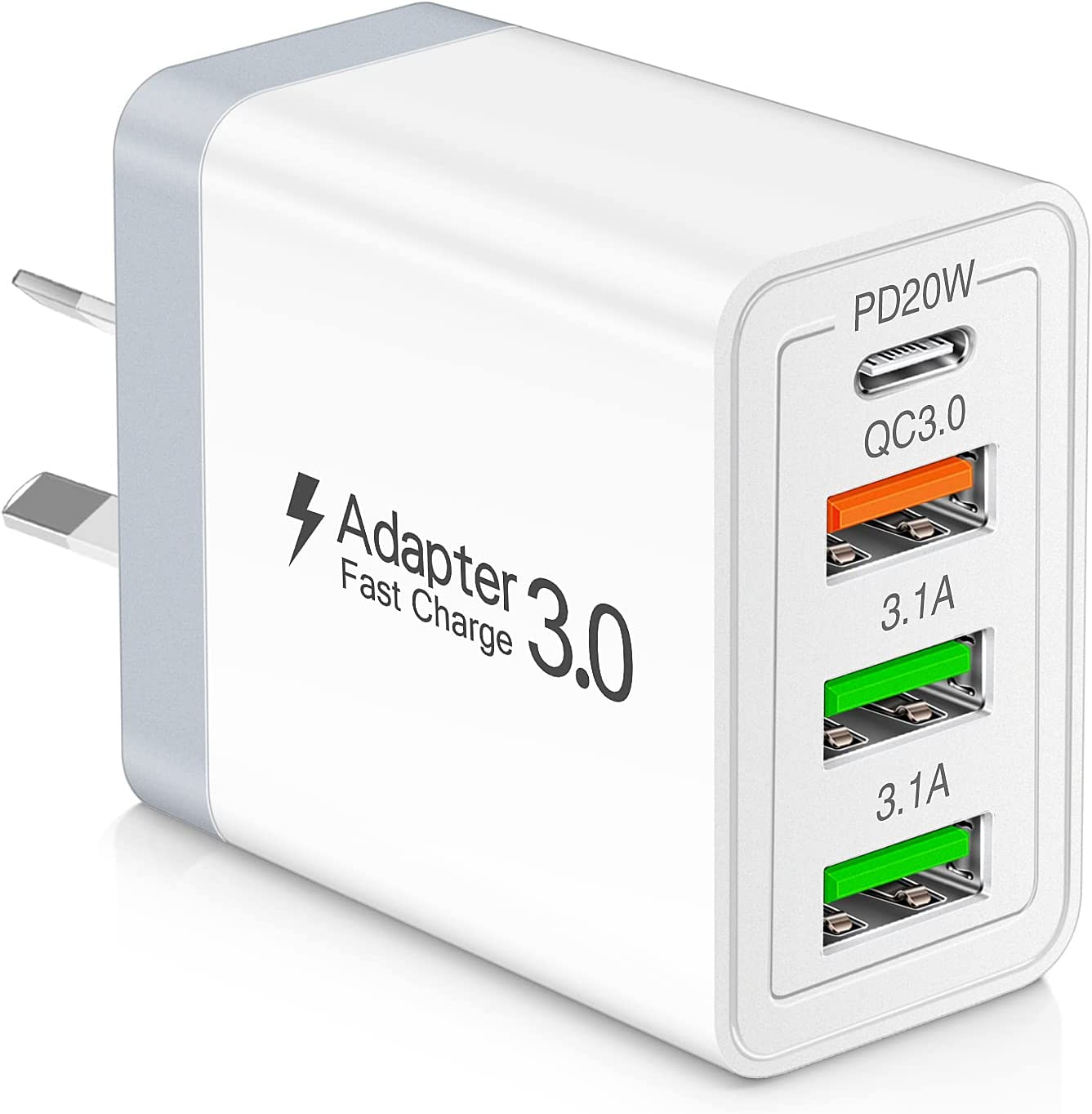 USB Charger, Total 33W Abetcabe 4 Ports Wall Charger Plug Fast Charger Power Adapter Compatible for Samsung Galaxy S20 S10 S9 S8 Note 8/9, Iphone, Pad, Tablet,Htc, LG and More (1-Pack Black)