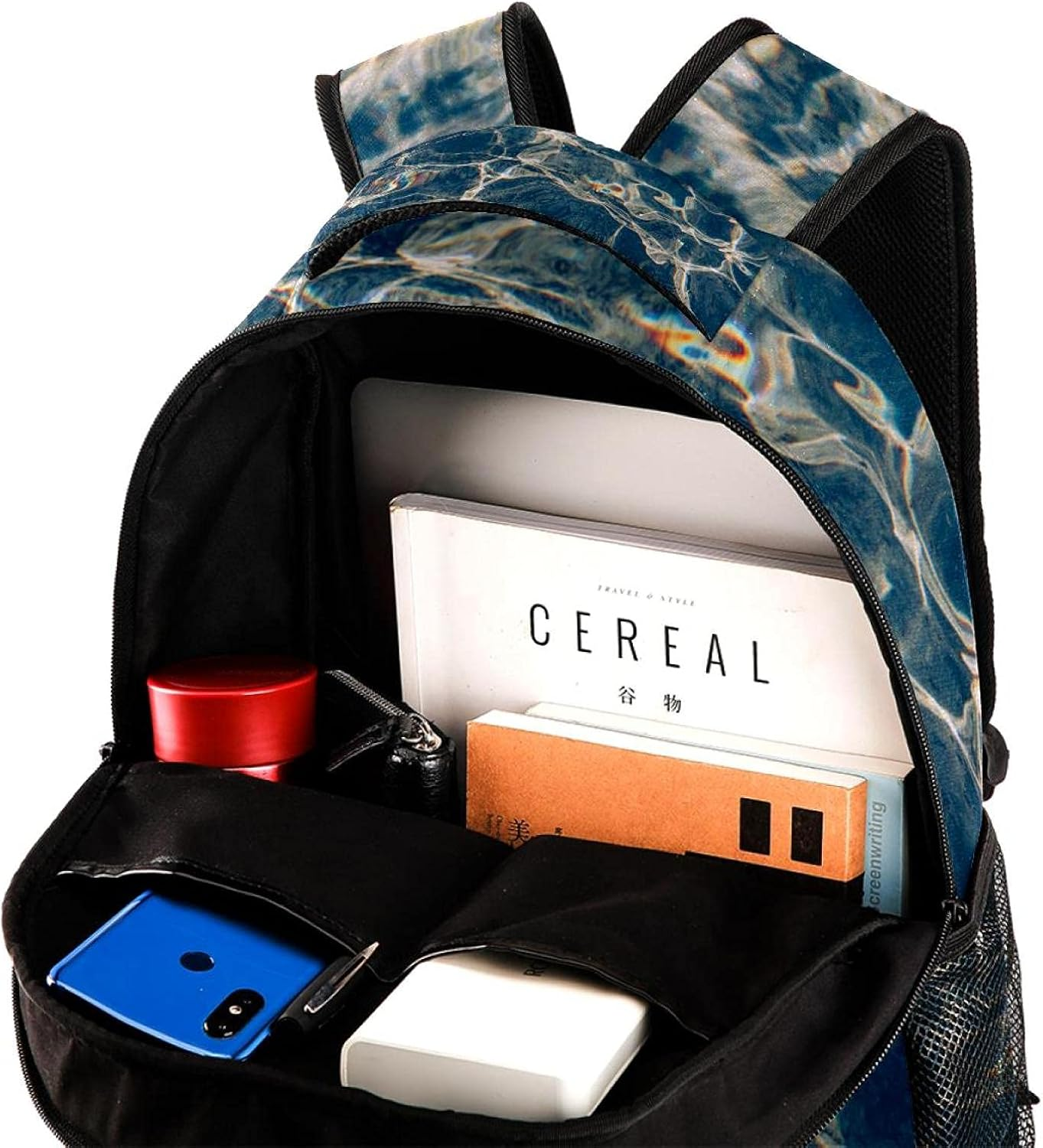 Blue Water with Glares and Waves Backpack Students Shoulder Bags Travel Bag College School Tote Backpacks image number 5