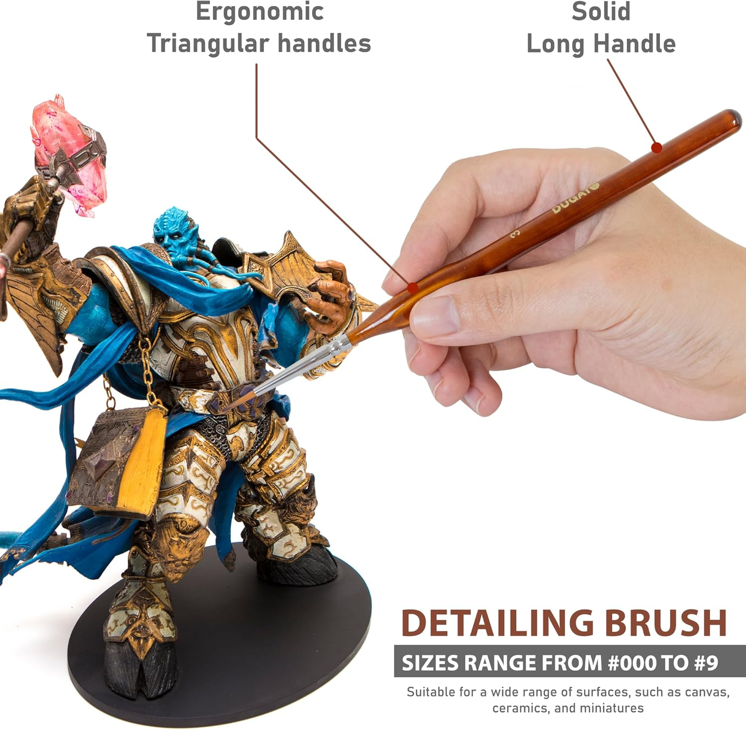 DUGATO Miniature Paint Brush Set, 15Pcs Model Brushes & Dry Brushes with Premium Bristle and Wood Handle, Fine Detailing for Acrylic Oil Watercolor Gouache, Paint by Number, Citadel, Figurine, 40K image number 6