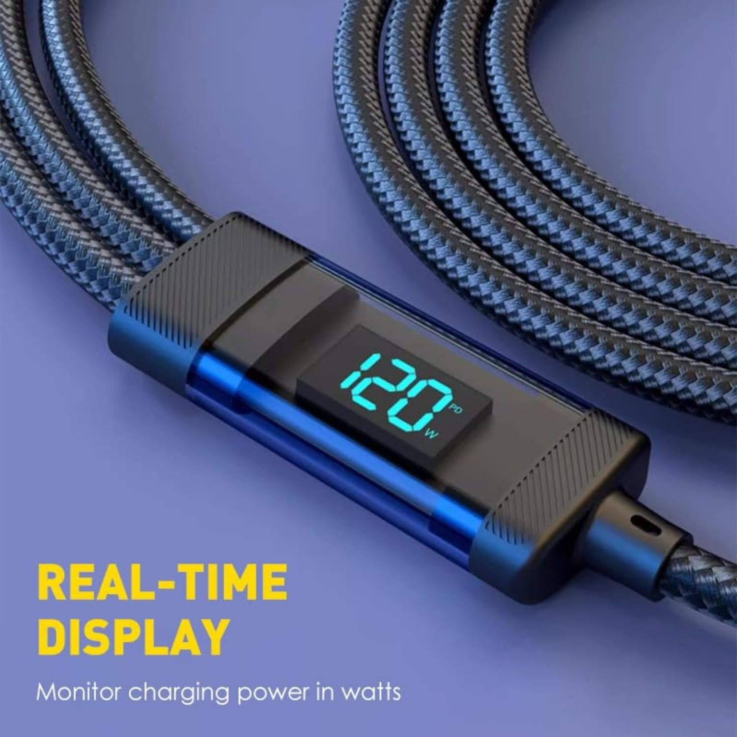 USB C Fast Charging Cable 120W 3 in 1, 2M/6.6Ft Nylon Braided Cord with LED Display, Universal Charger for Iphone 16/15/14/13, Samsung, Android, Pad, Type-C & Micro-Usb Devices image number 3