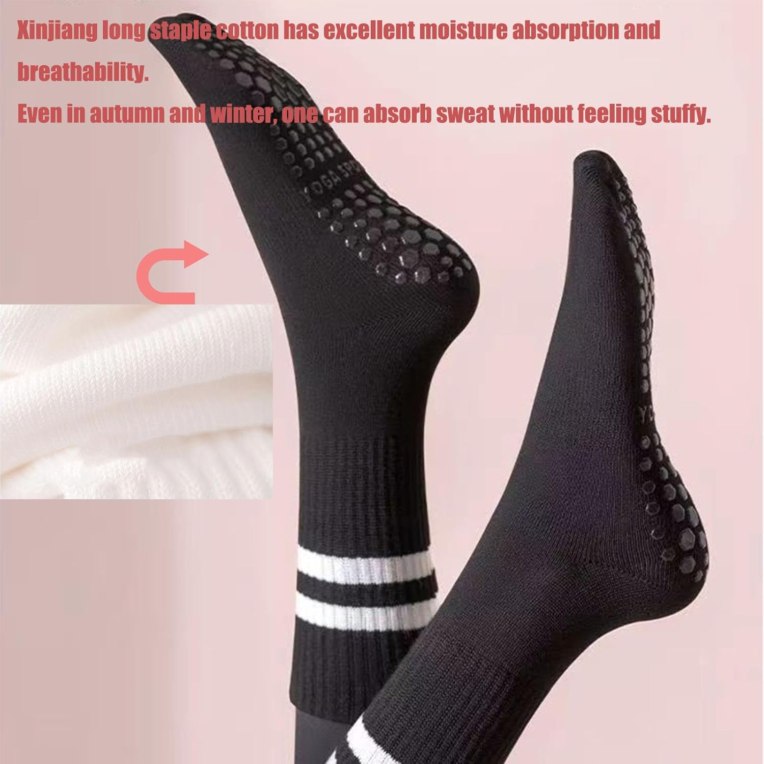 8 Pairs Pilates Yoga Socks with Grips for Women,Non-Slip Gym Trampolines Grip Sticky Soft Sport Socks,Mid Calf Design for Yoga Pilates Barre Dance Ballet Workouts, Assorted Colors image number 2