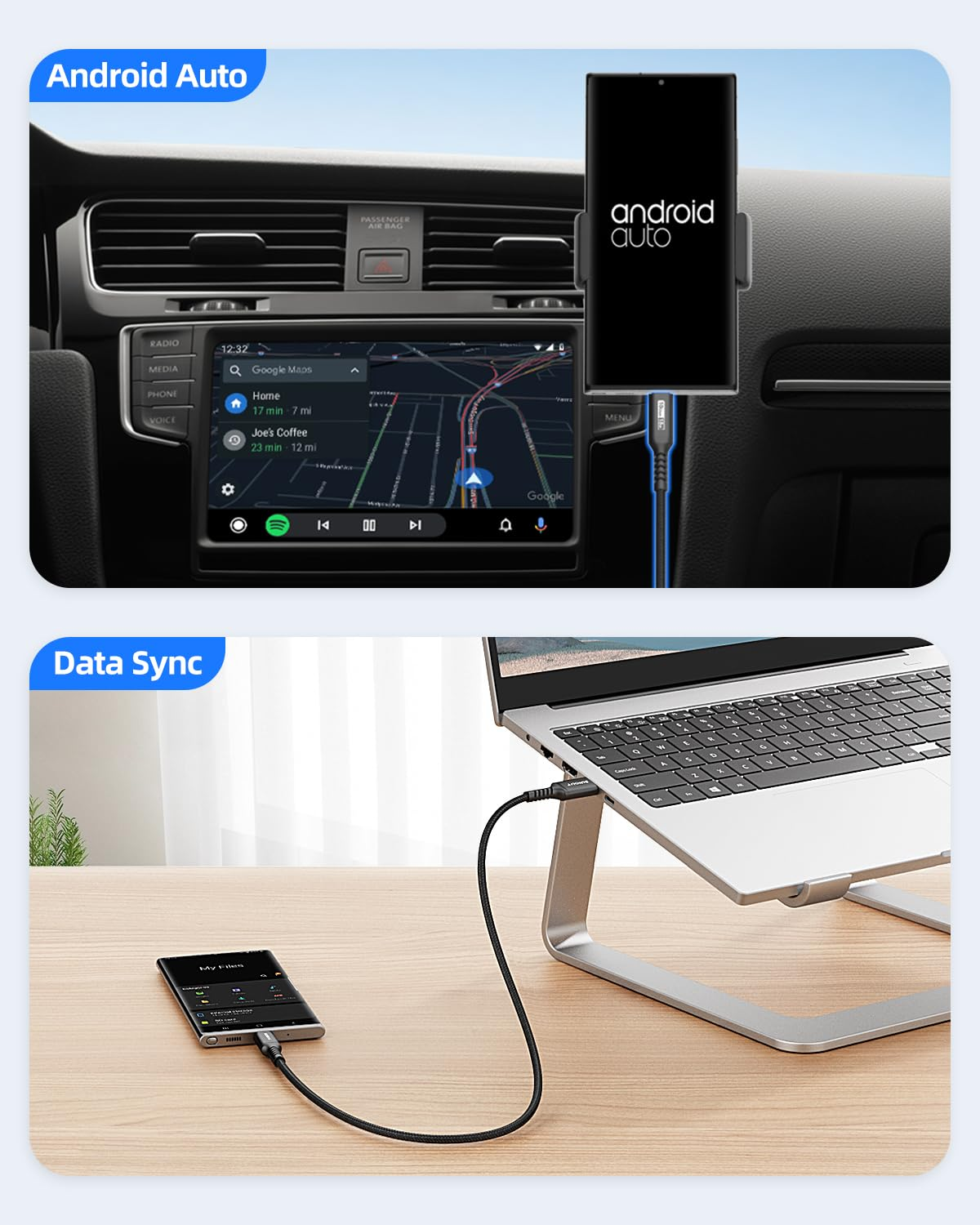 SUNGUY Android Auto USB C Cable, 1.5FT/0.5M USB C 3.1 Gen 2 Braided 3A Fast Charging & 10Gbps Data Transfer USB a to C Cable Compatible with Macbook, Pixel, Switch, Ssd,Black image number 2