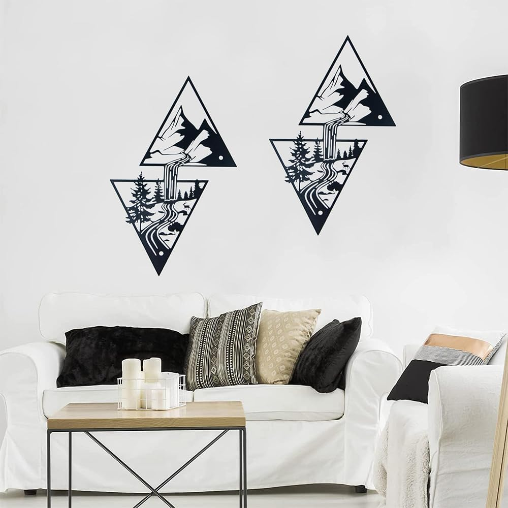 Forest & Waterfall Decor for Rustic Cabin or Bedroom,Elegant Metal Mountain Wall Art,Perfect Nature,Durable & Lightweight Home Accent,Abstract Minimalist Rustic Nature Home Wall Art Sculpture(Black) image number 2