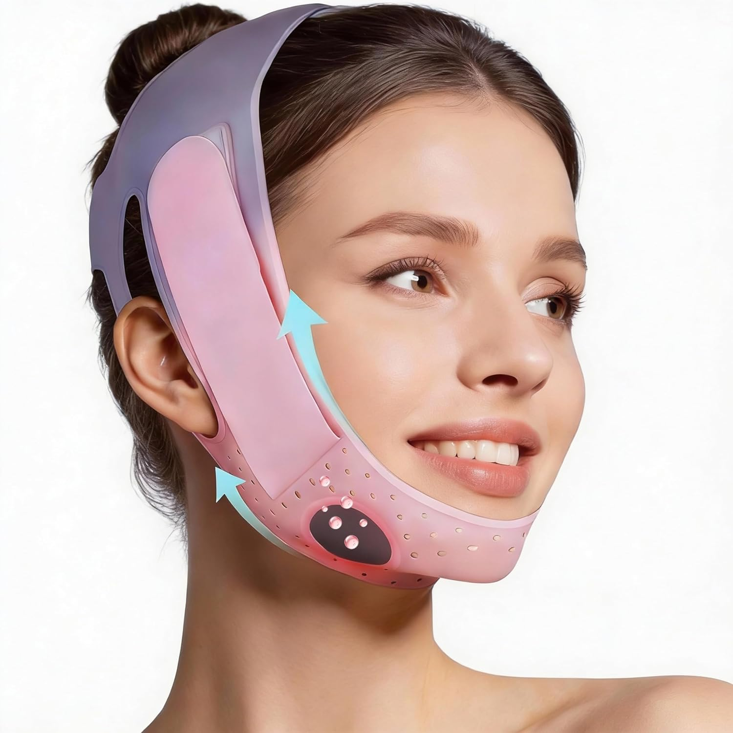 Chin Strap for V-Shape Face, Reusable Graphene Silicone Face Lifting Mask for Jawline Tightening & Double Chin Reduction, Adjustable, Breathable Reusable Jawline Shaper for Women (Pink) image number 6