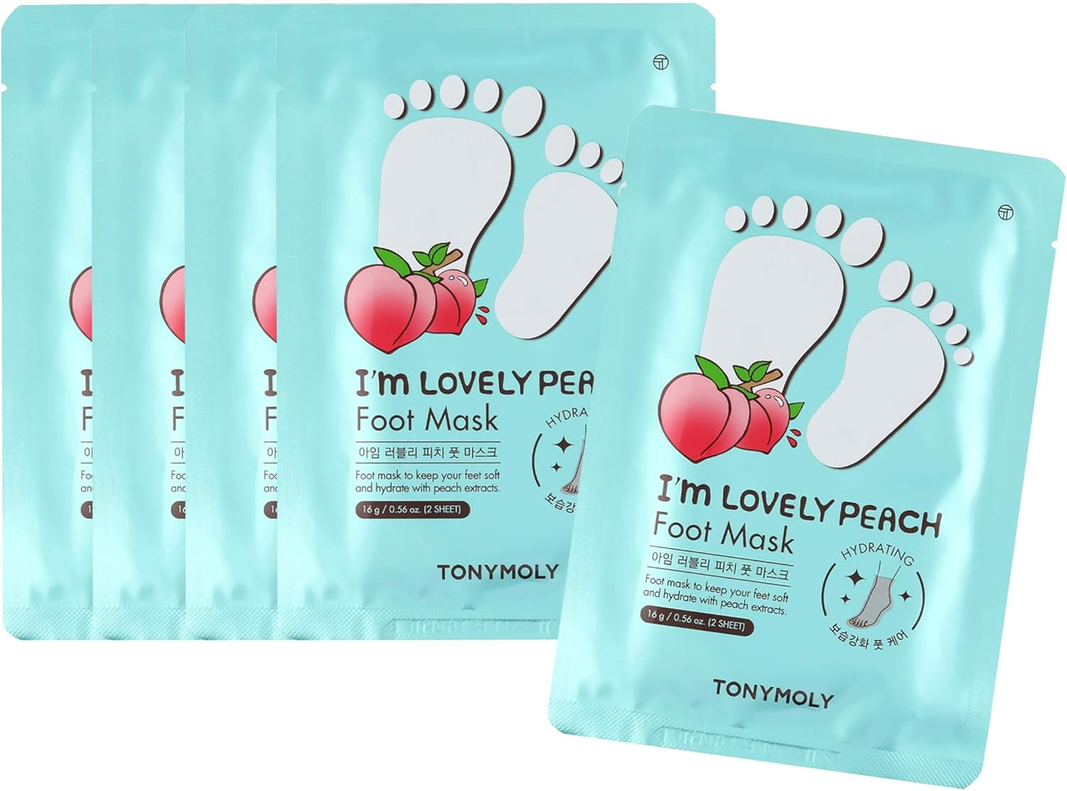 TONYMOLY I&rsquo;M Lovely Peach Foot Mask &ndash; 5-Count Hydrating & Soothing Korean Foot Mask with Peach & Honeysuckle Extracts for Soft, Rejuvenated Feet image number 3