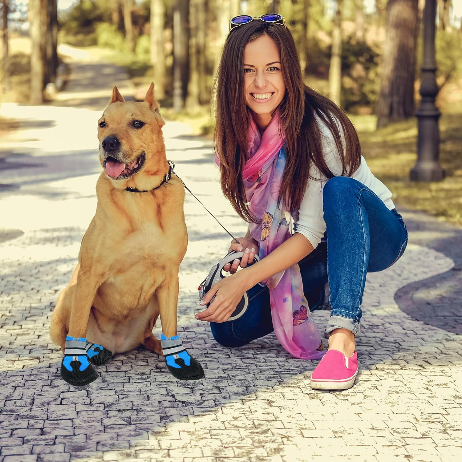 4 PCS Dog Boots Paw Protector,Breathable Dog Paw Protector, Dual Adjustable & Washable Non-Slip Shoes with Reflective Strip for Injured Paws, Outdoor Walking Boots for Medium Large Dogs(L) image number 2