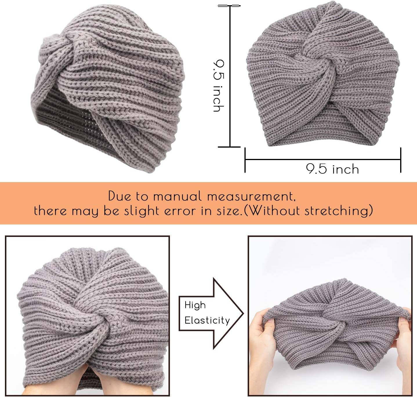 3Pcs Womens Winter Hats, Beanie Hat for Women, Knit Hat Slouchy Beanies Wool Hat, Warm Turban Hat Thick Chemo Caps for Cancer Patient, White Gray Brown, Buff, Grey, Coffee, One Size image number 3