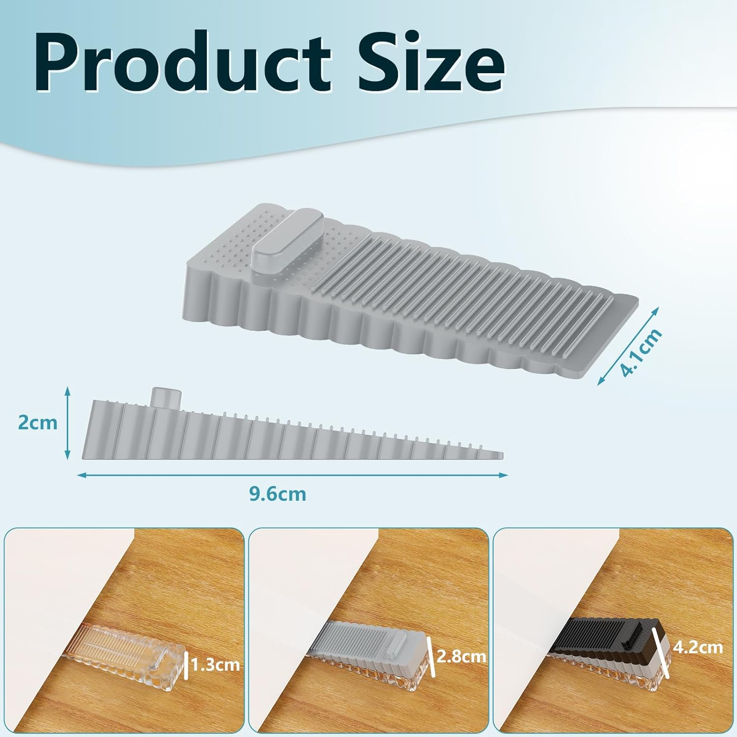 6Pcs Door Stopper, Geeric Rubber Door Stopper Slip Resistant Stackable Height Adjustable Door Stop Wedge Heavy Duty for Bottom of Door Protect Walls Floors Windows Grey - Black image number 3