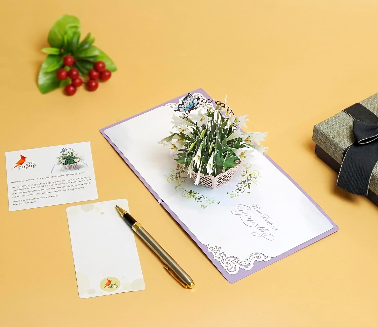 CUTPOPUP White Lily Sympathy Pop up Card, with Sympathy Card, Loss of Loved One, Pet, Mom, Dad, Child, Condolence, Bereavement, Grief with Envelope (White Lily Sympathy) FL114.1AU1515 image number 5