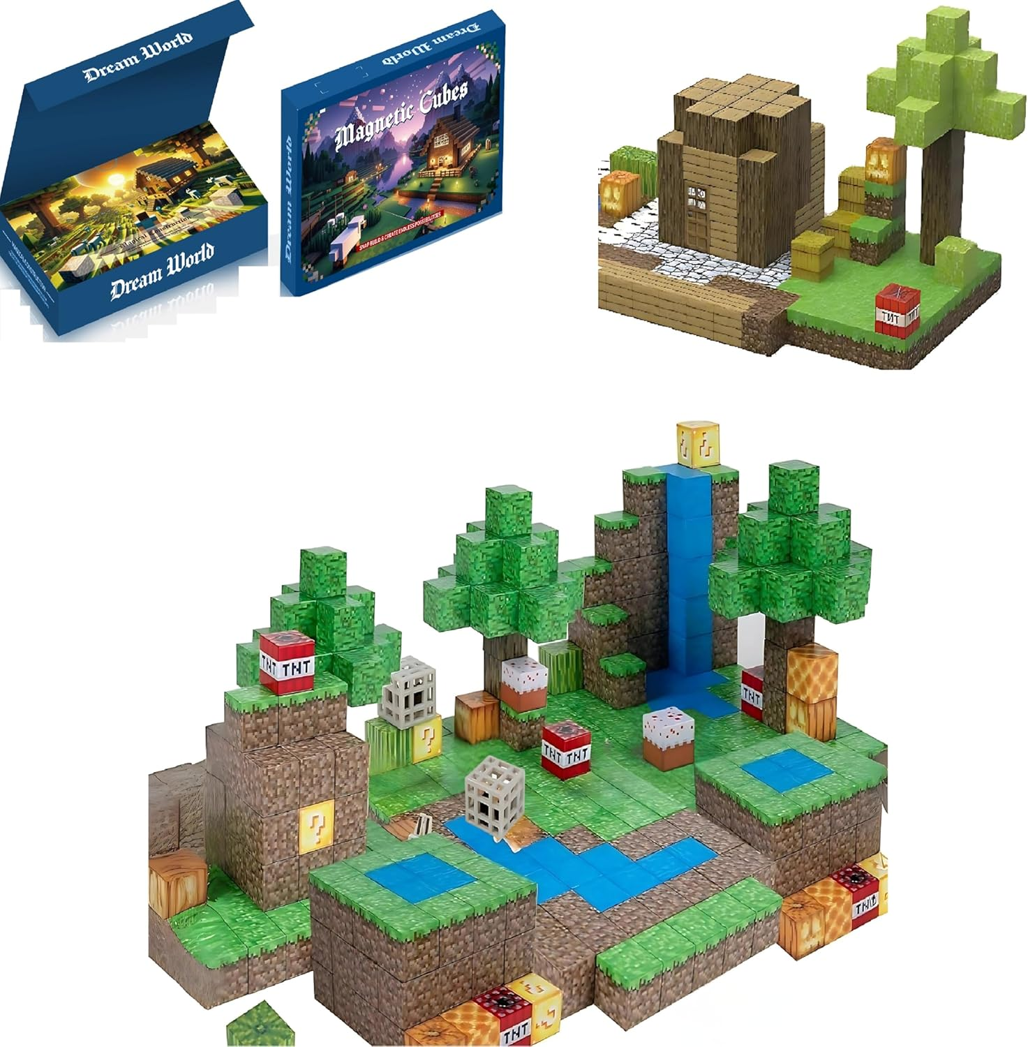 Magnetic Blocks, 128Pcs Building Blocks with 4 Figures, Premium Magnetic Tiles, Build Mine Magnet Cubes, Stem Construction Sensory Toys, Montessori Toys for Toddlers Gifts for Boys & Girls Ages 3+ image number 5