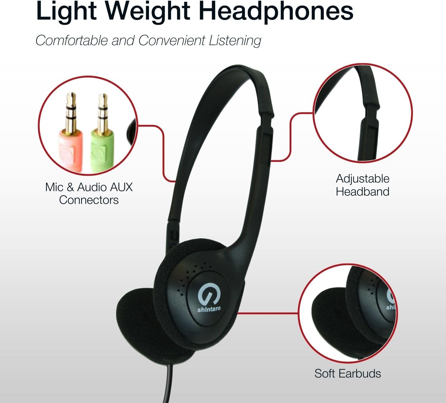 Shintaro Light Weight Headset with Microphone and Audio Jack