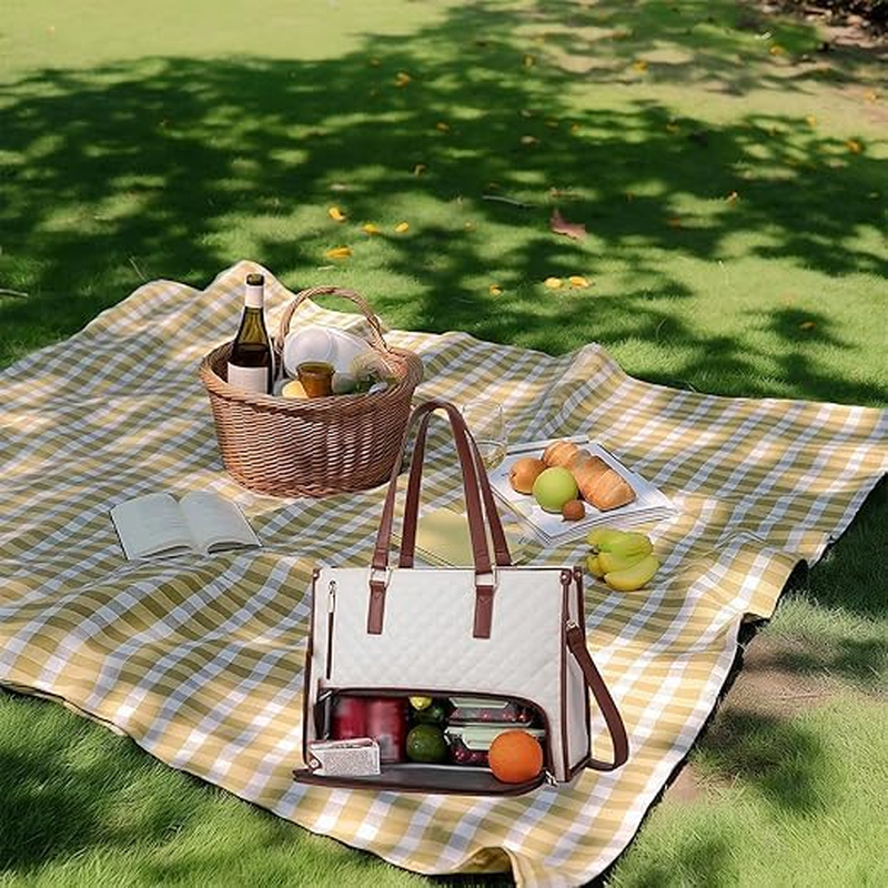 MINYII 2 in 1 Lunch Tote Bag for Women, 15.6 Inch Large Insulated Leakproof Lunch Compartment Bag & Work Tote, Laptop Handbag with Purse for Office, Business, College, Travel - Classic Black image number 5