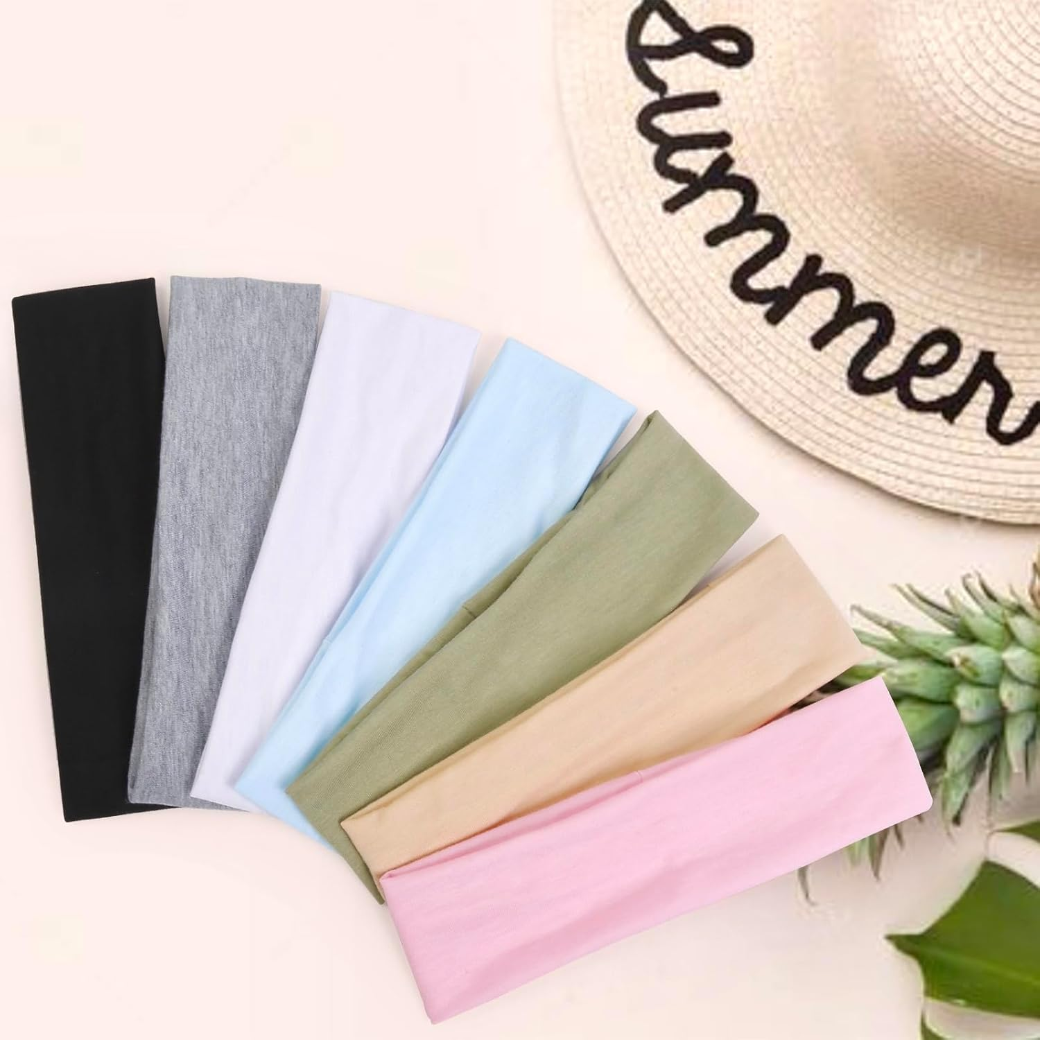 7 Pack Headbands for Women Non Slip Trendy Womens Headbands Elastic Hair Bands for Women Hair Workout Sweat Head Bands Soft Thick Cotton Cloth Headband for Yoga Running Sport image number 5