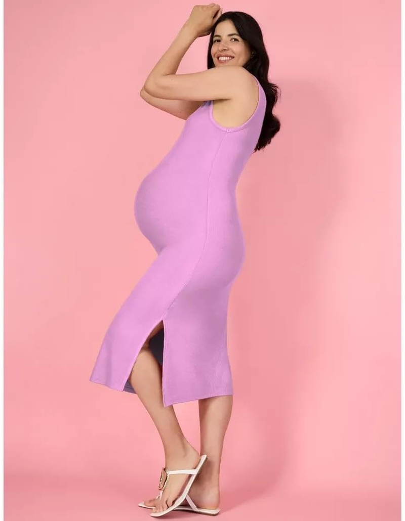 Motherhood Maternity Women'S Sleeveless Rib Knit Midi Pregnancy Dress image number 4