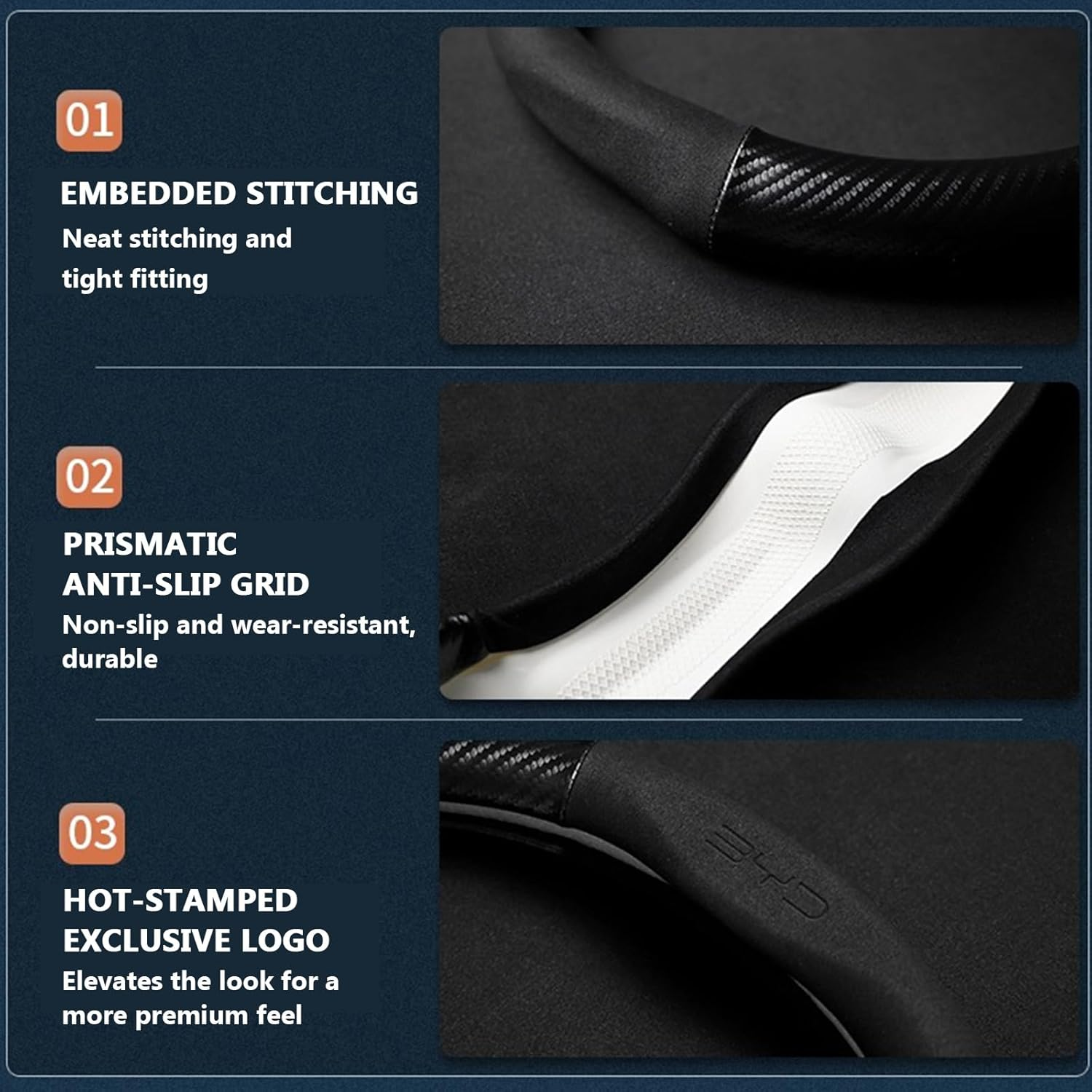 BYD Shark 6 Steering Wheel Cover Custom Fit 100% Precision, Premium Suede Anti-Slip & Wear-Resistant, 8Mm Memory Foam Comfort, 15-Second Quick Install System, Durable Reinforcement image number 2