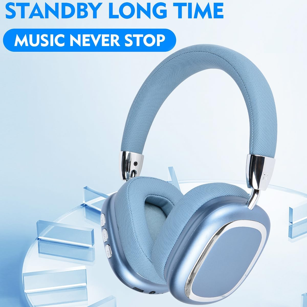 New Wireless Headset, Hifi Clear Call, Comfortable Fit with Head, Foldable, Rotatable, Stretchable. Compatible with Mobile Phones, Computers, MP3 and Other Devices. Wireless Headphones (Blue) image number 3