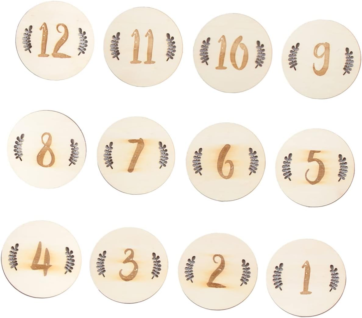 Yardwe 24 Pcs Birth Month Number Cards Wooden Leaves Design Milestone Photography Props for Newborns Monthly Keepsake Shower Gift image number 5