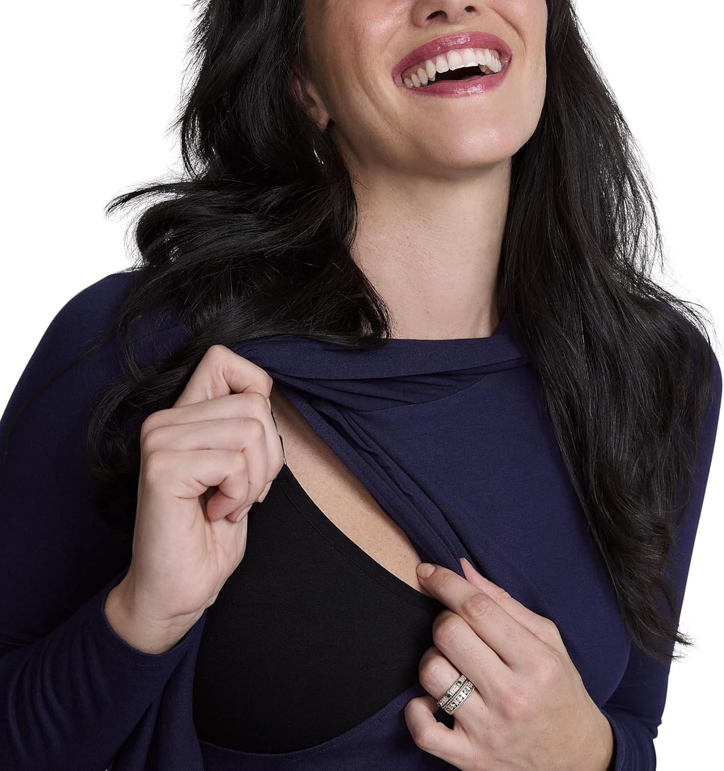 Motherhood Maternity Women'S Long Sleeve Scoop Neck Tulip Nursing Tee Shirt for Breastfeeding with Easy Access image number 1