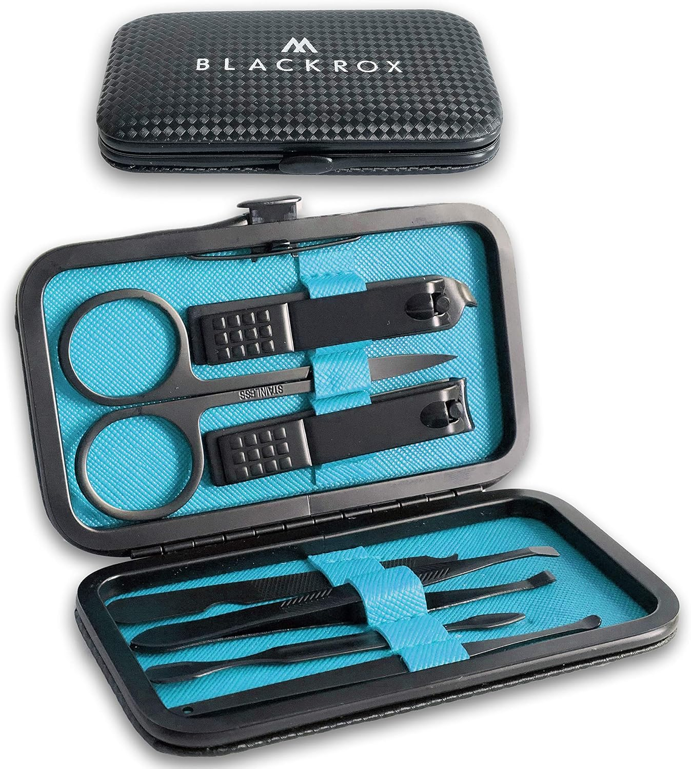 BLACKROX Nail Case Manicure Pedicure Set Comparison Winner Set for Men and Women, 7-Piece Care for Hands and Feet (Blue)