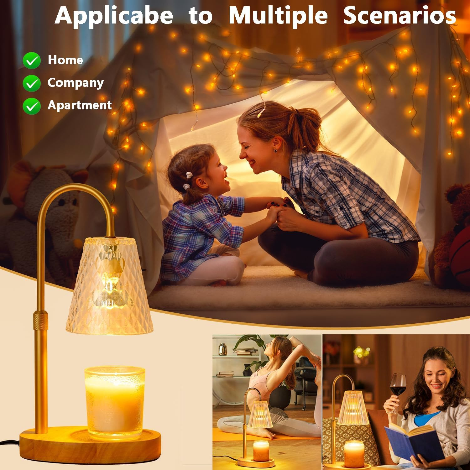 Candle Warmer Lamp with Timer and Dimmer,Adjustable Height Wax Melt Warmer with 2 Bulbs for Scented Jar Candles, Home Decor Gifts for Girl Friend Mom Sister Women, No Flame No Smoke Warming Light image number 6