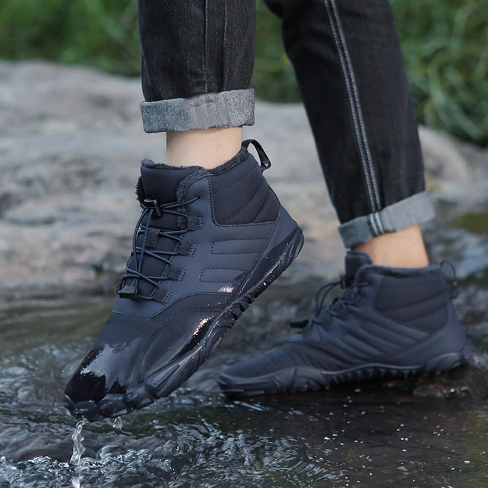 Winter Barefoot Shoes for Men and Women, Slip Resistant, Warm, Lightweight, Waterproof, Wide Toe Hiking Boots, Snow Boots image number 4