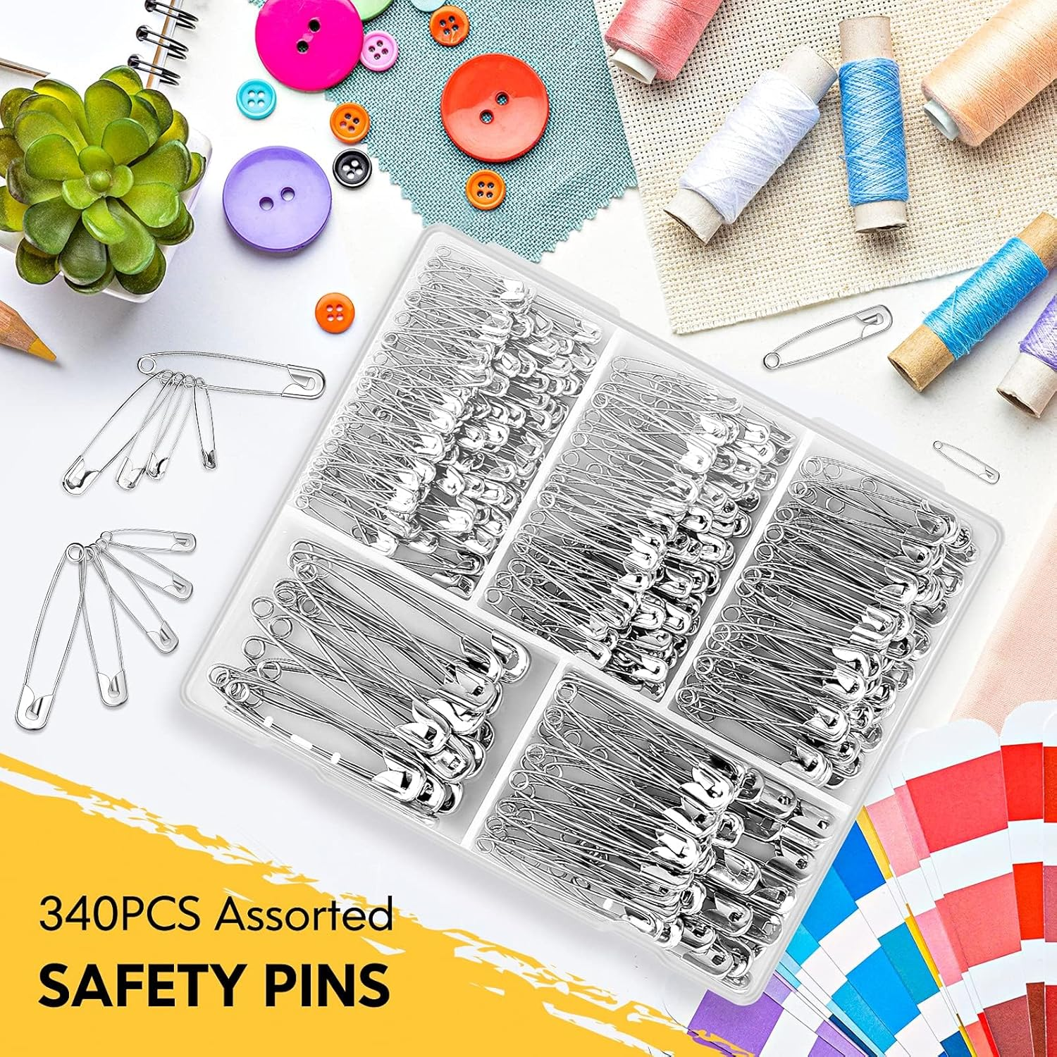 250 Pack Safety Pins Assorted, 6 Different Sizes Small and Large Safety Pins, Safety Pins for Clothes Pins Sewing, Nickel Plated Steel Safety Pin Bulk, Arts and Crafts Supplies (Silver) image number 4