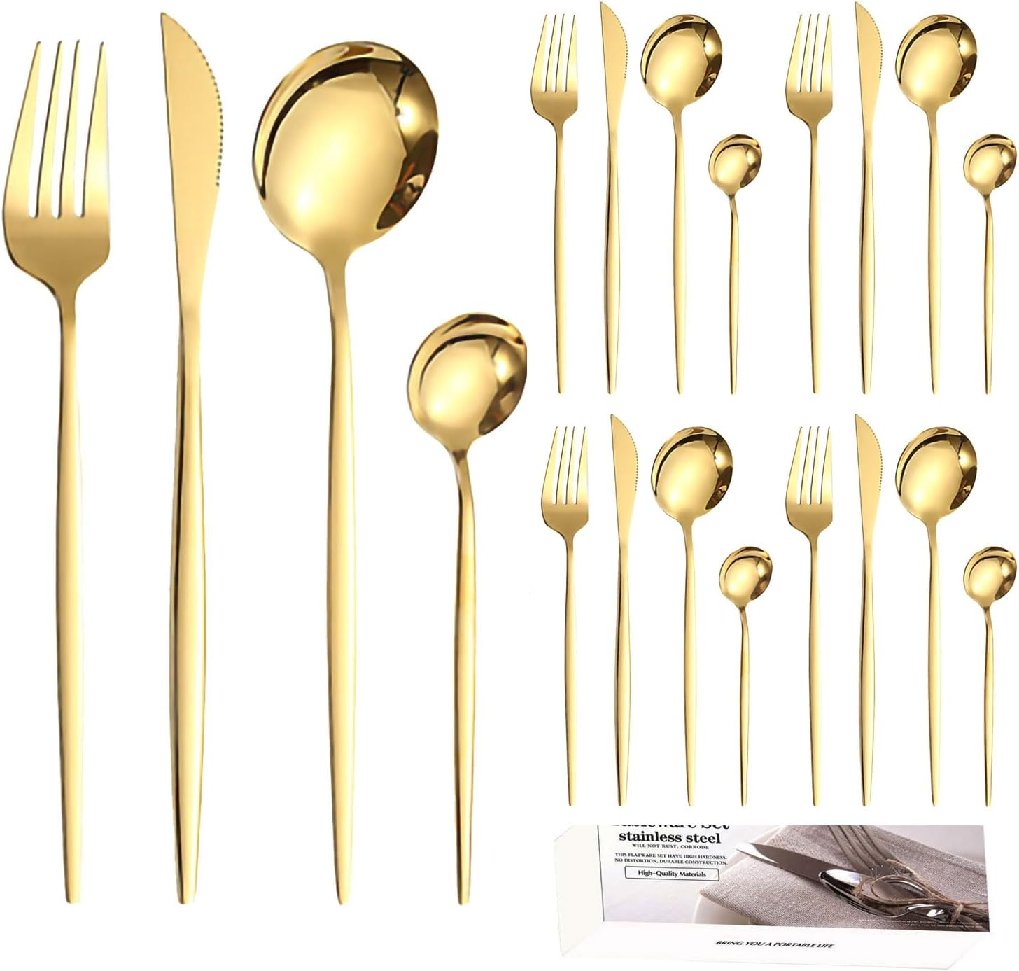 Silverware Set，20-Piece Premium Stainless Steel Cutlery Set，Satin Finish Flatware Set ，Include Fork Knife Spoon Flatware Sets,Service for 5，Dishwasher Safe (Black)