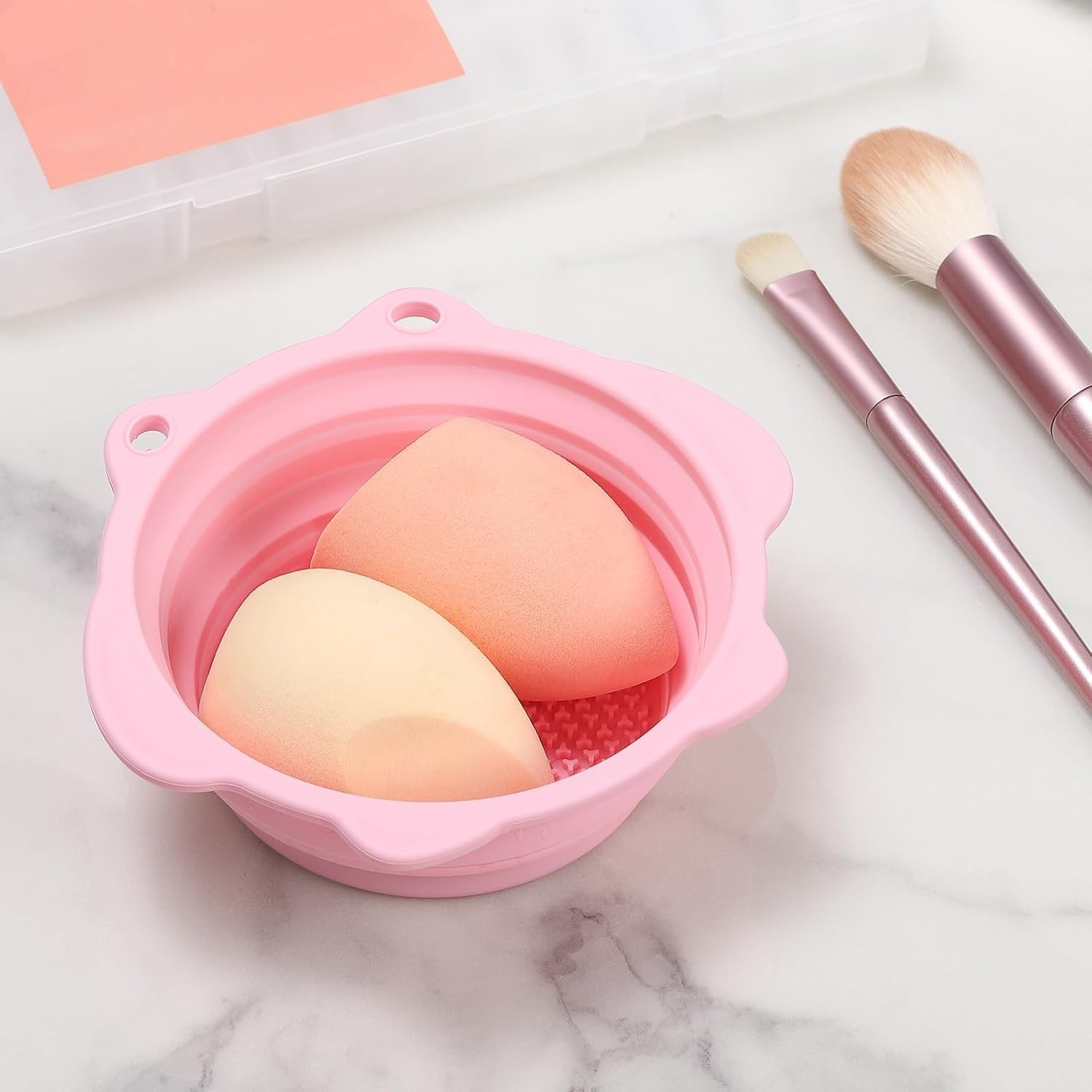 Makeup Brush Cleaner, Foldable Silicone Brush Cleaner Bowl Srubber, Portable Washing Tools for Makeup Brush,Powder Puff,Sponge (Pink, 14.5 * 14.5 * 5 CM) image number 1