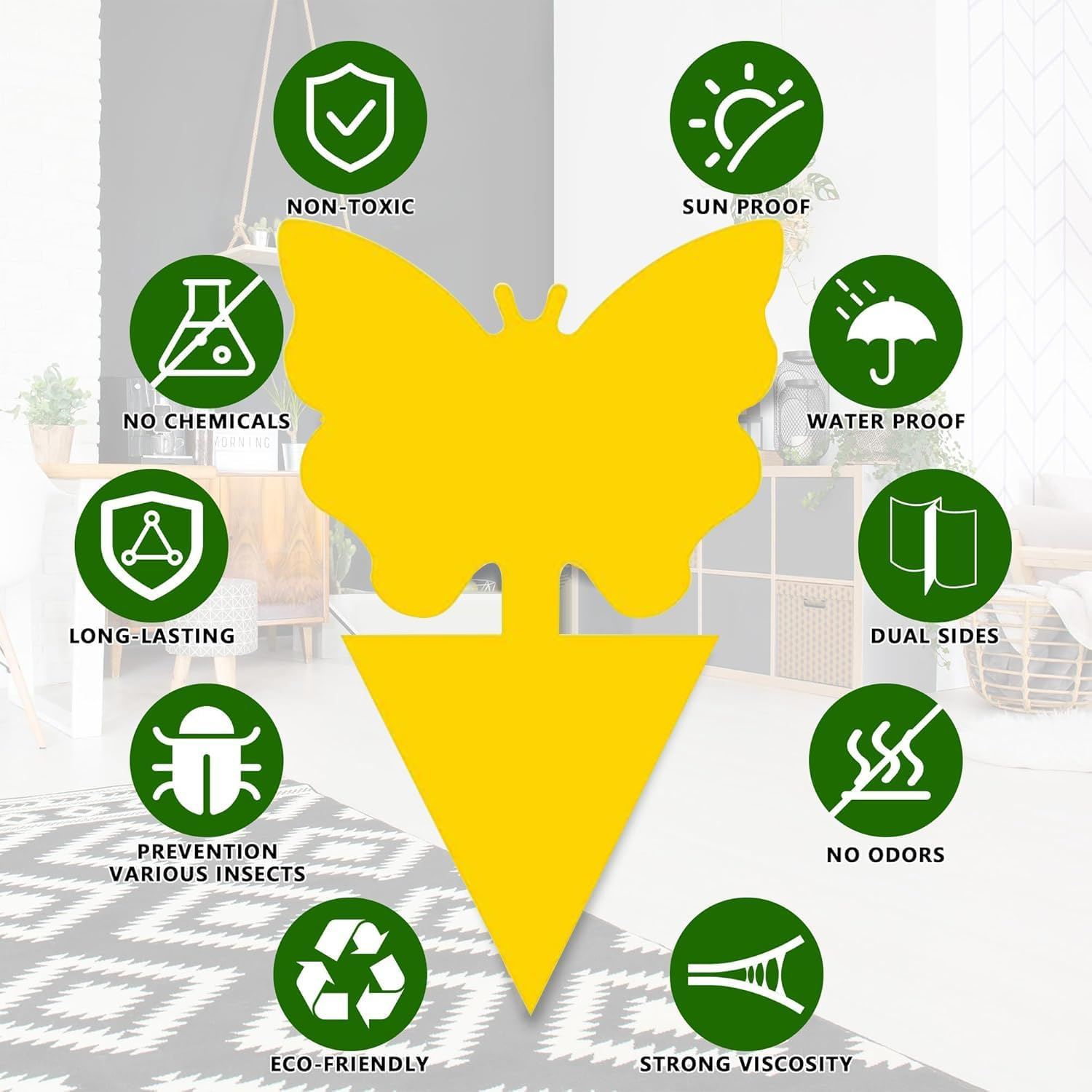 60 PCS Sticky Traps, Fruit Fly and Gnat Sticky Bug Trap, Yellow Dual-Sided Sticky Insect Catcher for Fungus Gnats Whiteflies Mosquitos Aphids Leafminers Flying Insects Indoor and Outdoor Use image number 5