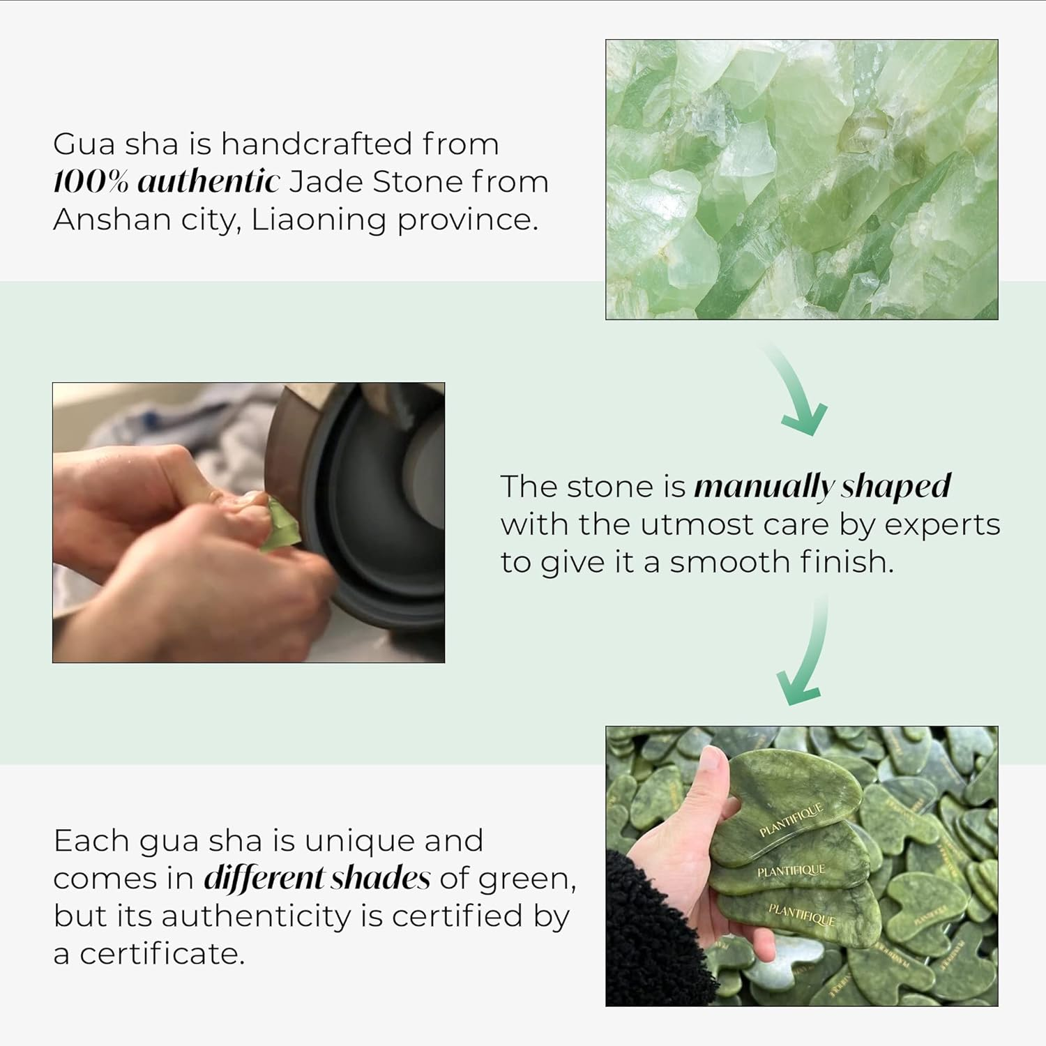 Plantifique Gua Sha Facial Tools by - anti Aging Guasha Massage Tool - Jawline Sculptor - Guasha Tool for Face - Face Sculpting Tool for Your Skincare Routine - Jade Gua Sha image number 4